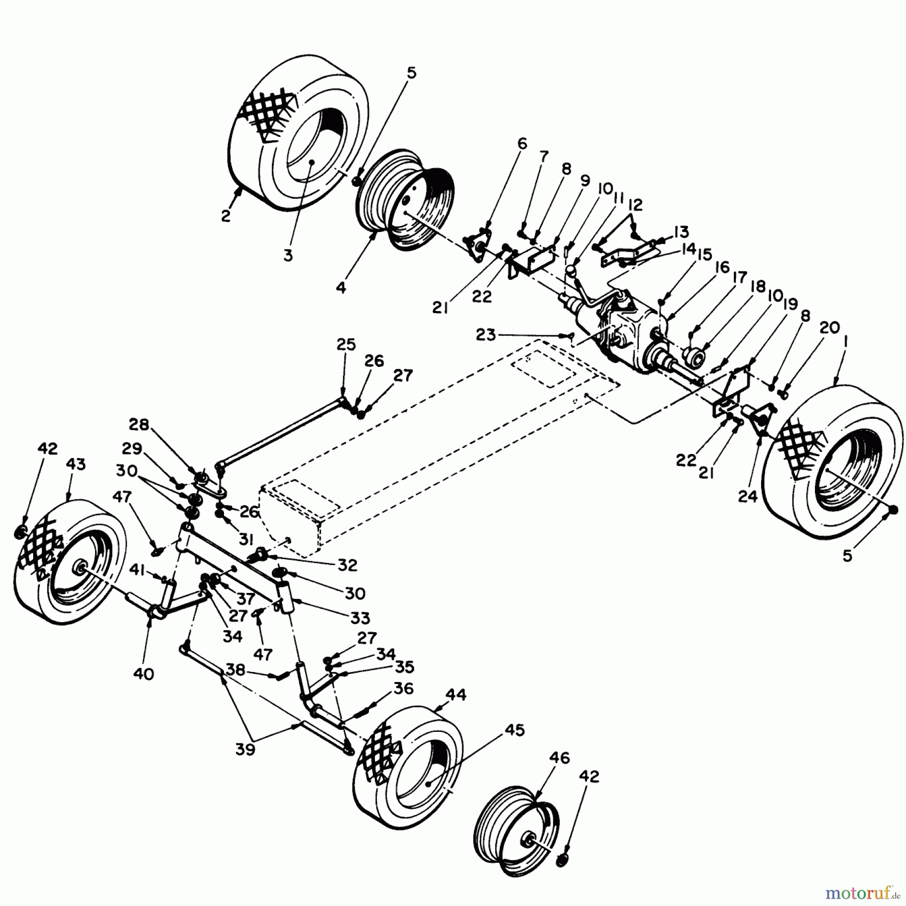  Toro Neu Mowers, Lawn & Garden Tractor Seite 1 55101 - Toro Compact Suburban Electric Lawn Tractor, 1968 (8000001-8999999) WHEEL AND AXLE ASSEMBLY