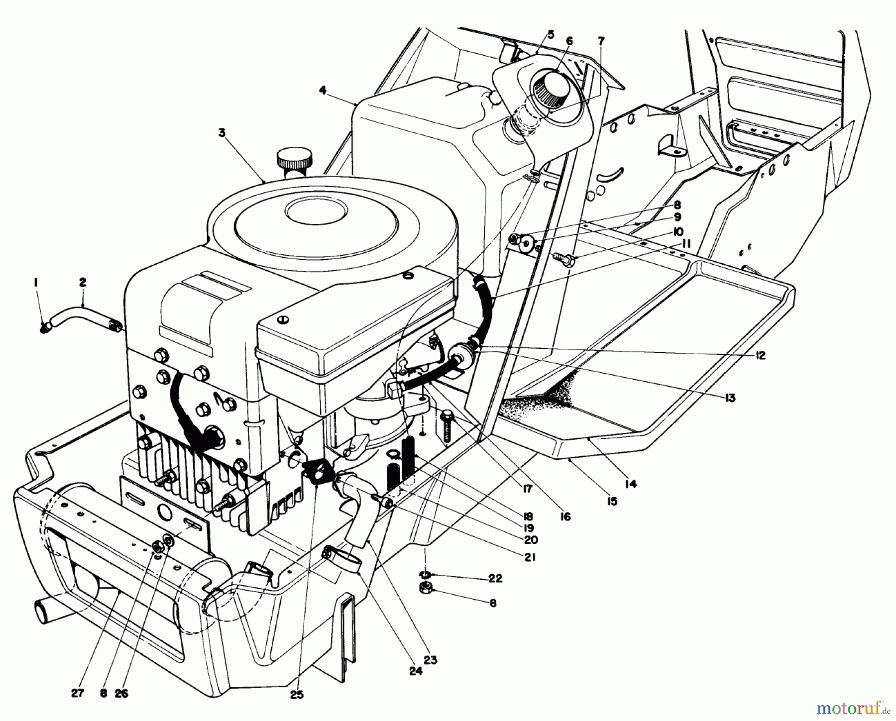  Toro Neu Mowers, Lawn & Garden Tractor Seite 1 57300 (8-32) - Toro 8-32 Front Engine Rider, 1983 (3000001-3999999) ENGINE ASSEMBLY MODEL 57300