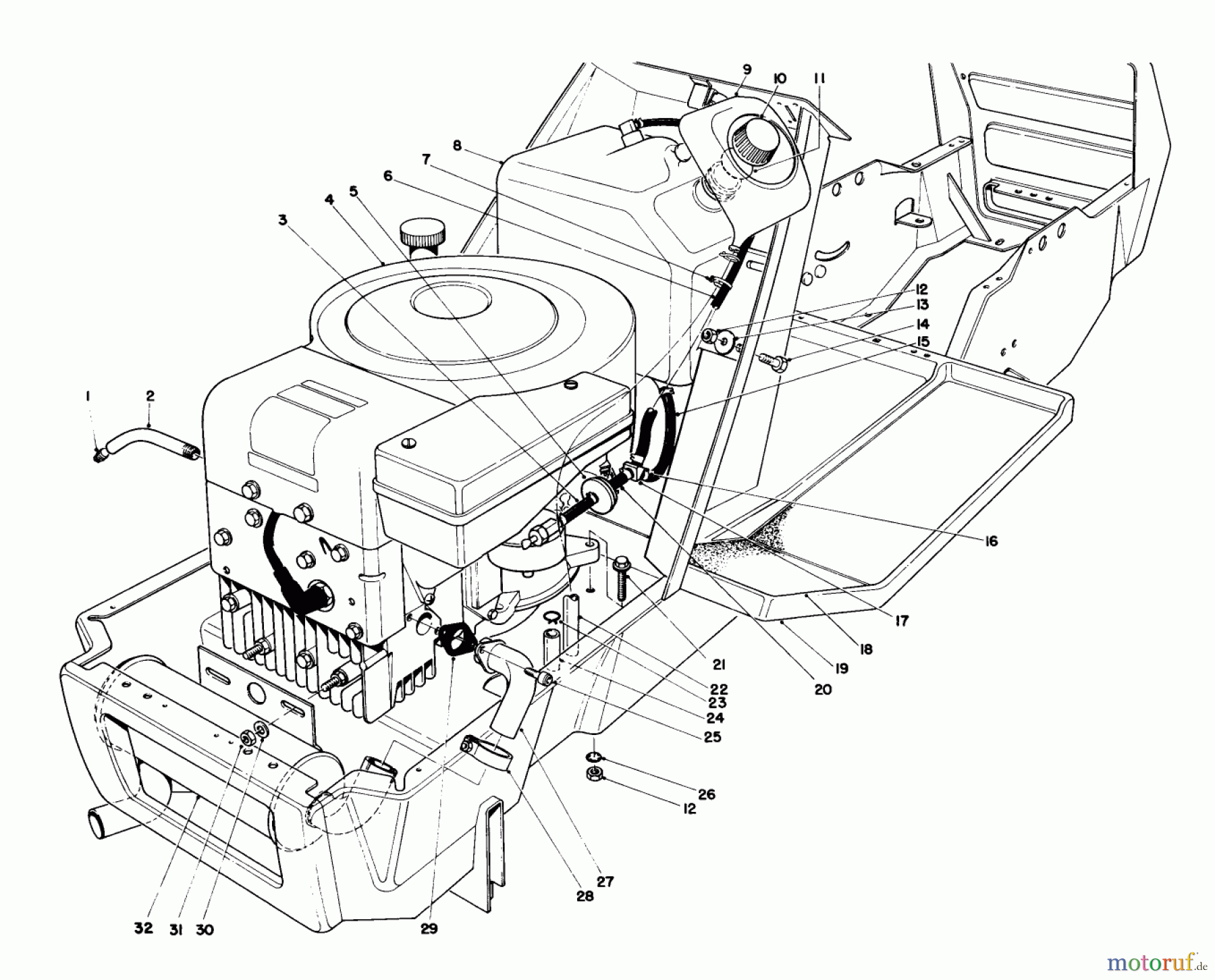  Toro Neu Mowers, Lawn & Garden Tractor Seite 1 57360 (11-32) - Toro 11-32 Lawn Tractor, 1985 (5000001-5999999) ENGINE ASSEMBLY MODEL 57360