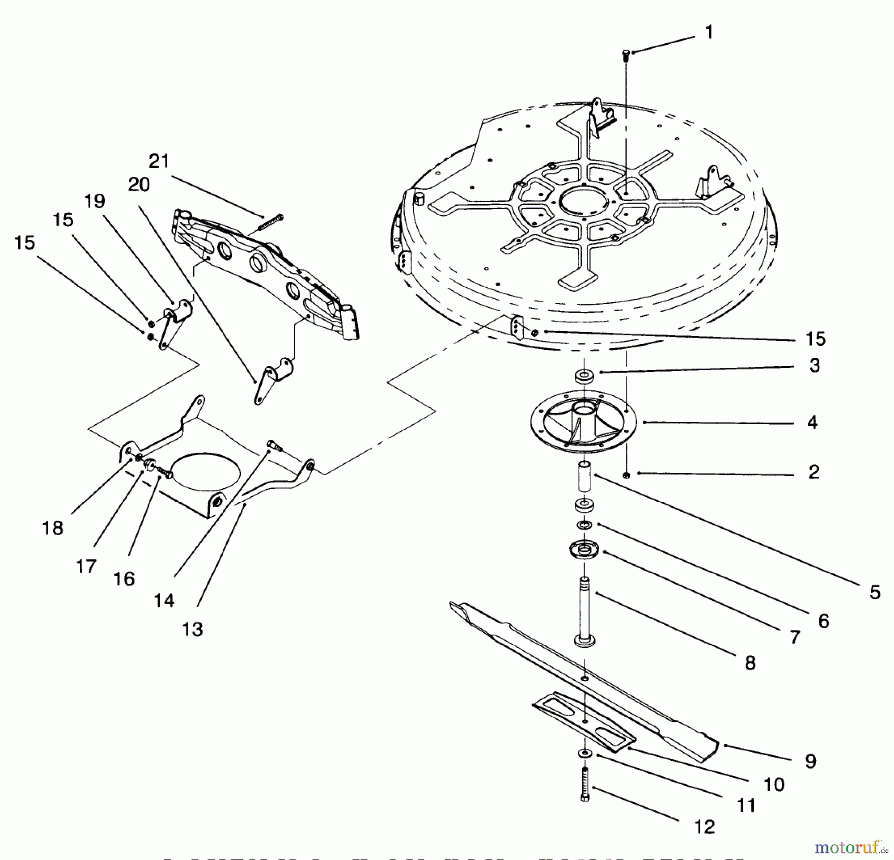  Toro Neu Mowers, Lawn & Garden Tractor Seite 1 71188 (12-32XL) - Toro 12-32XL Lawn Tractor, 1996 (6900001-6999999) SPINDLE & BLADE ASSEMBLY