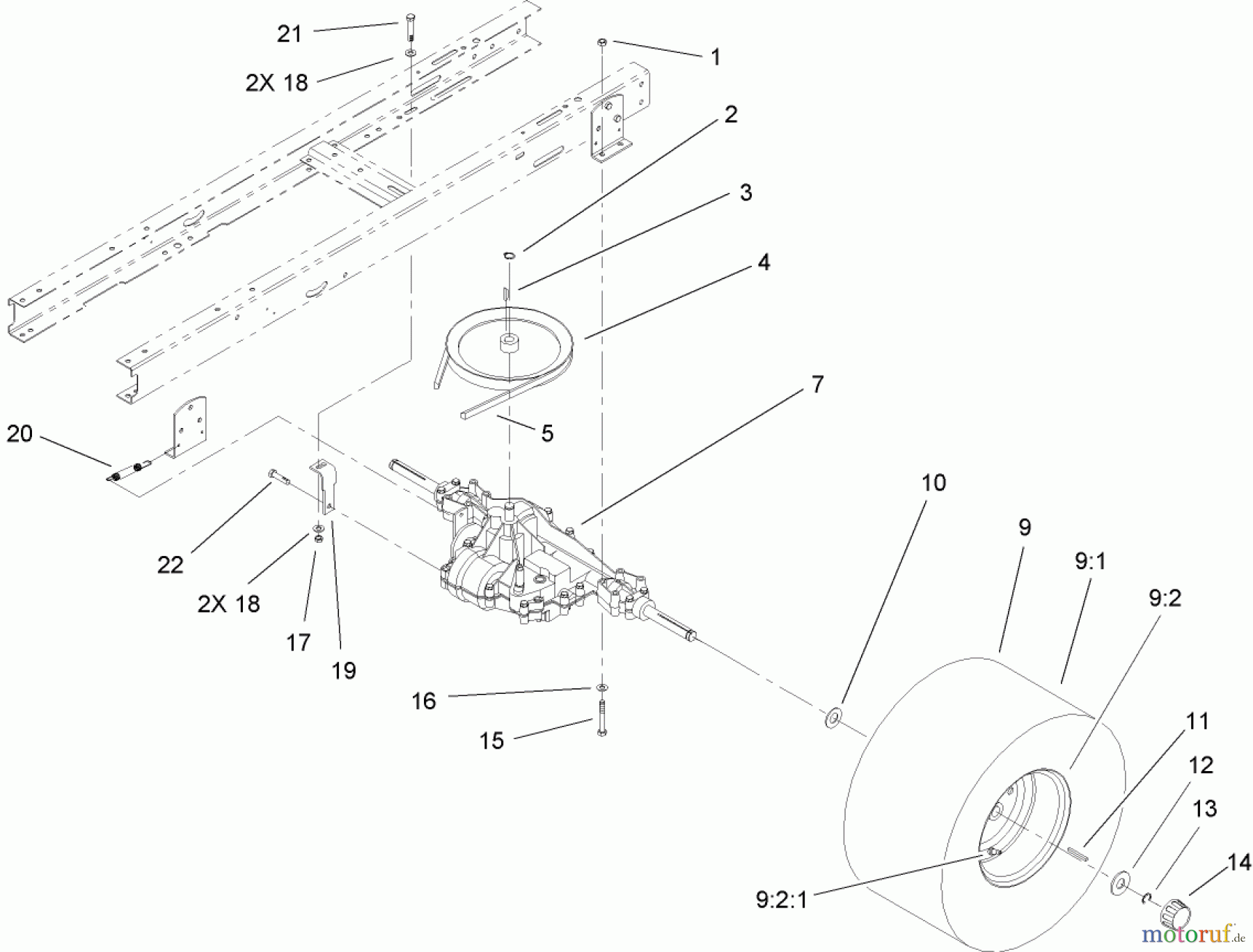  Toro Neu Mowers, Lawn & Garden Tractor Seite 1 71199 (XL 320) - Toro XL 320 Lawn Tractor, 2005 (250000001-250999999) 5 SPEED TRANSAXLE ASSEMBLY
