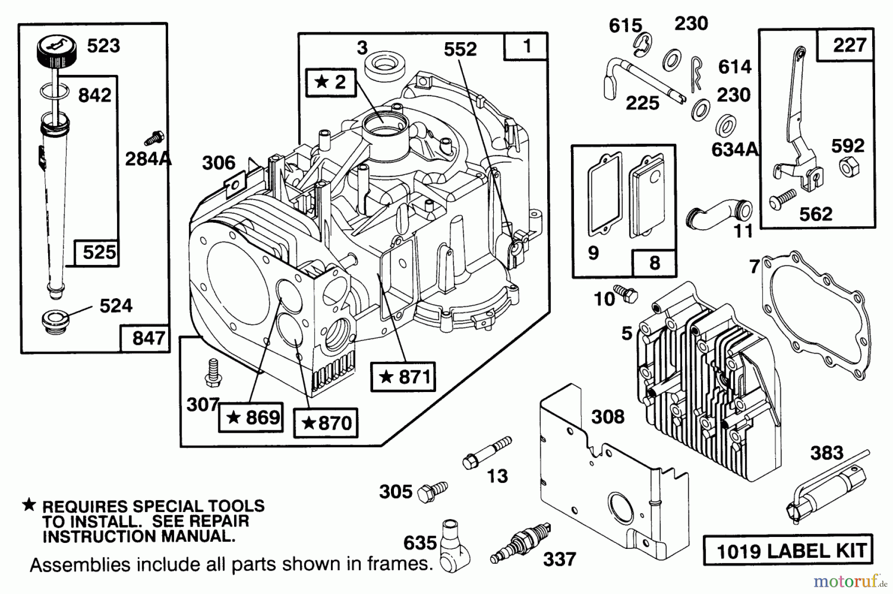  Toro Neu Mowers, Lawn & Garden Tractor Seite 1 71202 (12-38XL) - Toro 12-38XL Lawn Tractor, 1995 (5900001-5999999) ENGINE BRIGGS & STRATTON MODEL 286707-0453-01 #1