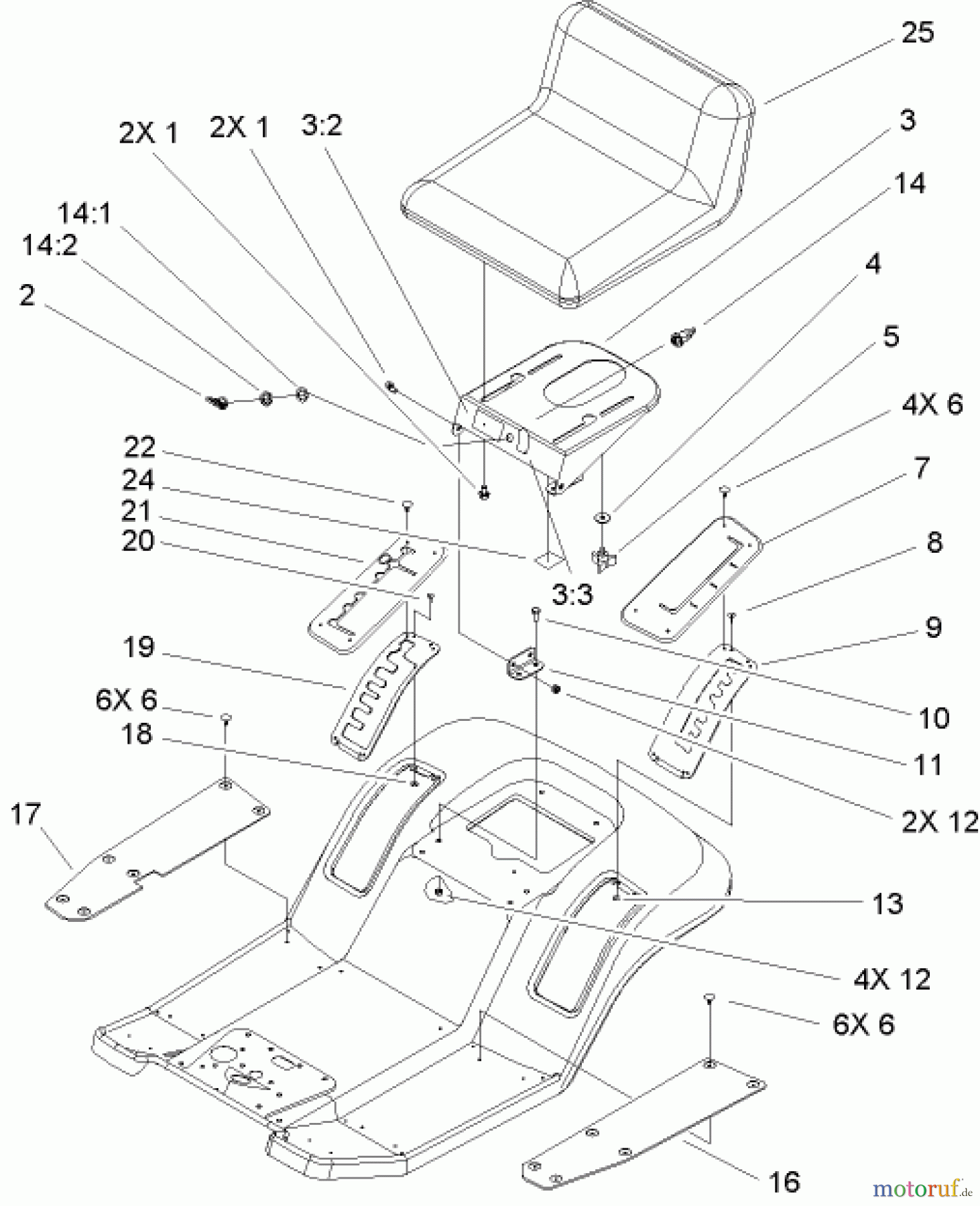  Toro Neu Mowers, Lawn & Garden Tractor Seite 1 71209 (13-32XLE) - Toro 13-32XLE Lawn Tractor, 2004 (240000001-240999999) REAR BODY AND SEAT ASSEMBLY