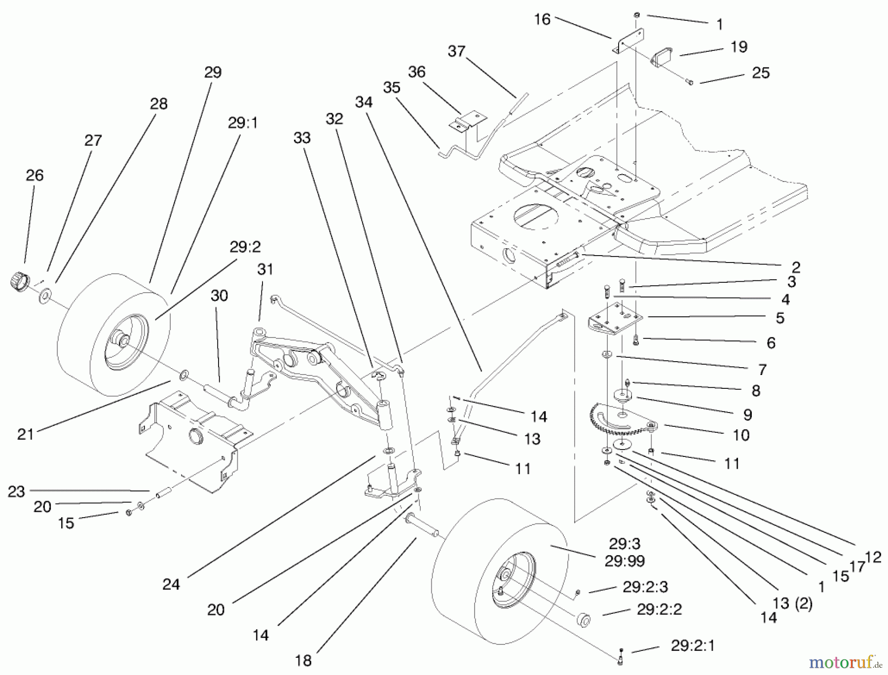  Toro Neu Mowers, Lawn & Garden Tractor Seite 1 71226 (16-38XLE) - Toro 16-38XLE Lawn Tractor, 2000 (200000001-200999999) STEERING COMPONENTS ASSEMBLY