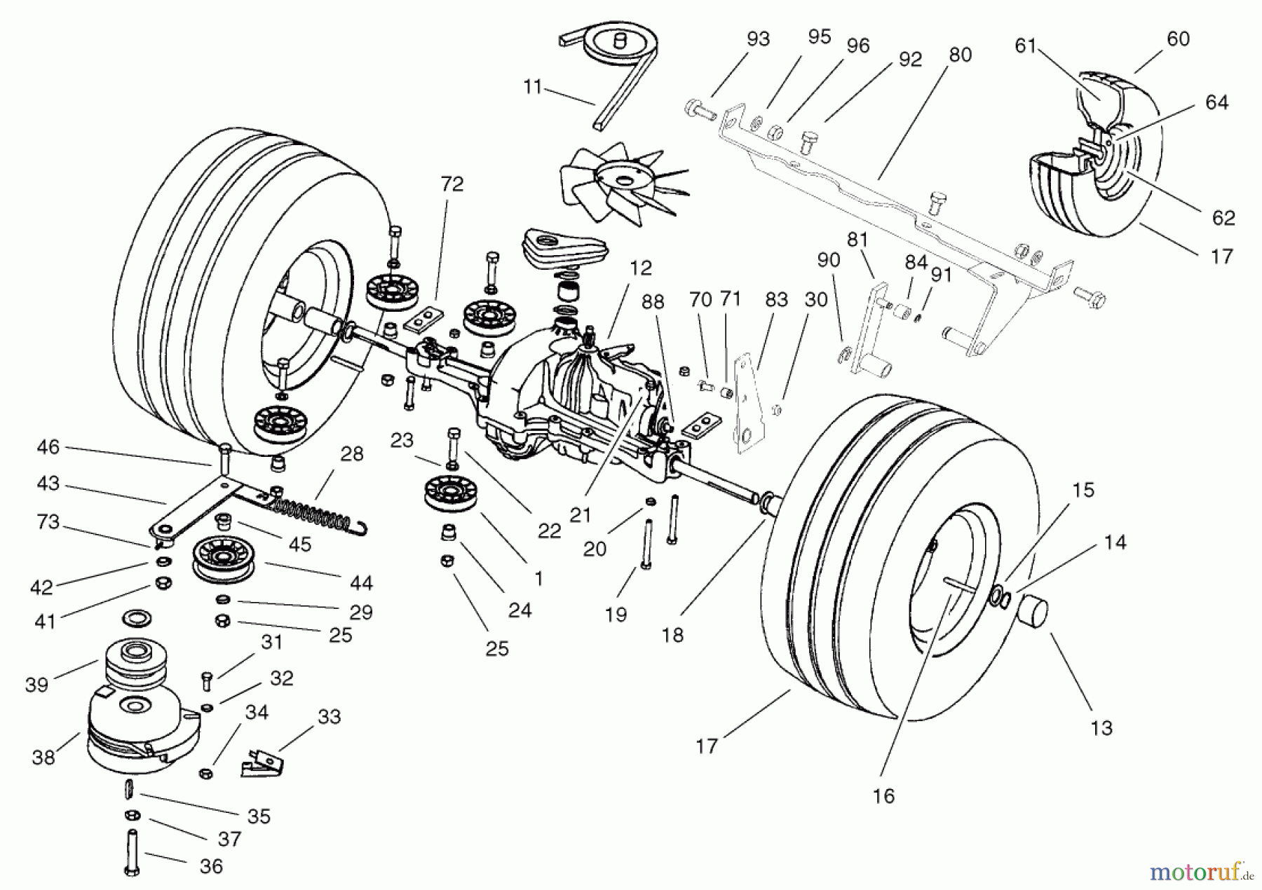  Toro Neu Mowers, Lawn & Garden Tractor Seite 1 74570 (170-DH) - Toro 170-DH Lawn Tractor, 2001 (210000001-210999999) TRANSMISSION DRIVE ASSEMBLY