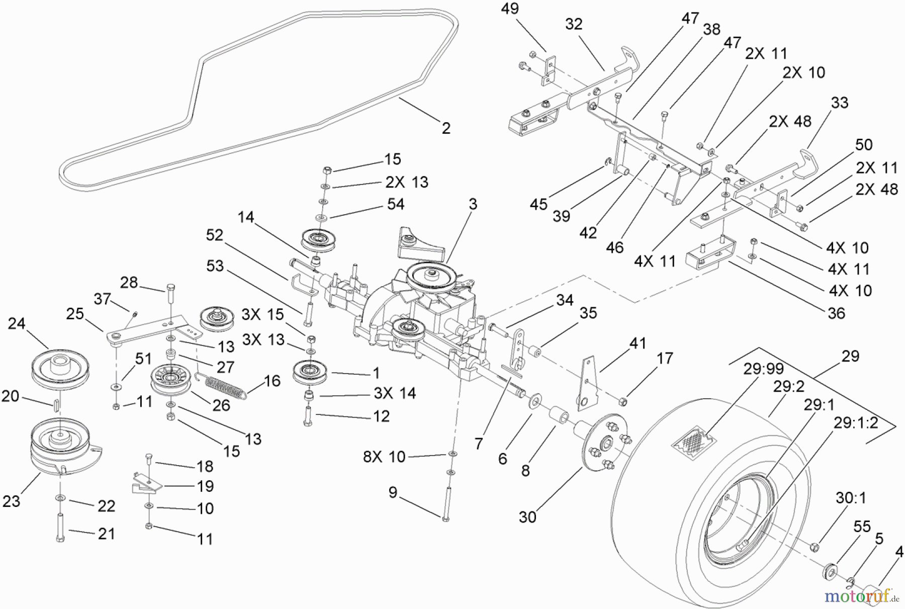  Toro Neu Mowers, Lawn & Garden Tractor Seite 1 74573 (DH 200) - Toro DH 200 Lawn Tractor, 2009 (290000481-290999999) TRANSMISSION DRIVE ASSEMBLY