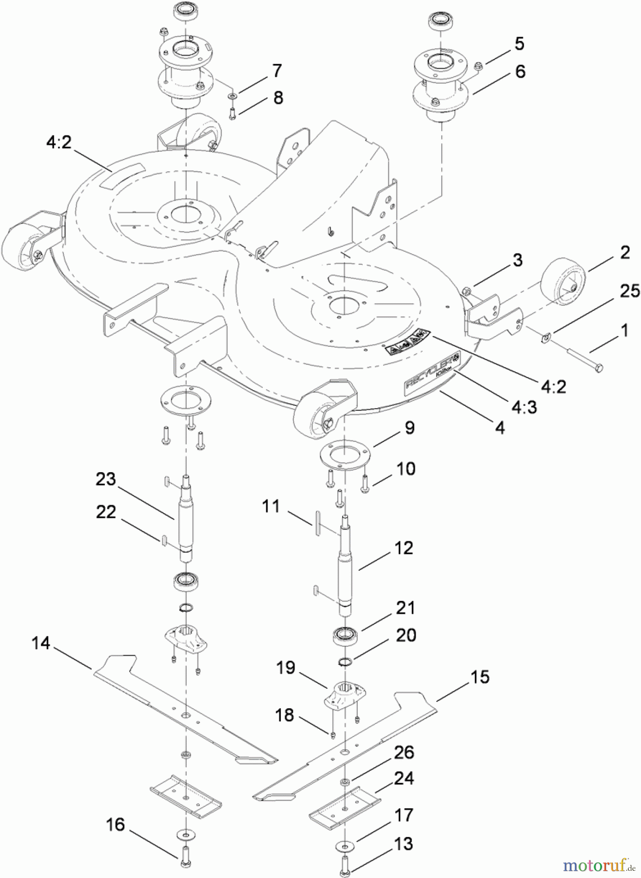  Toro Neu Mowers, Lawn & Garden Tractor Seite 1 74573 (DH 200) - Toro DH 200 Lawn Tractor, 2010 (310000001-310999999) CUTTING PAN AND MOWER HOUSING ASSEMBLY