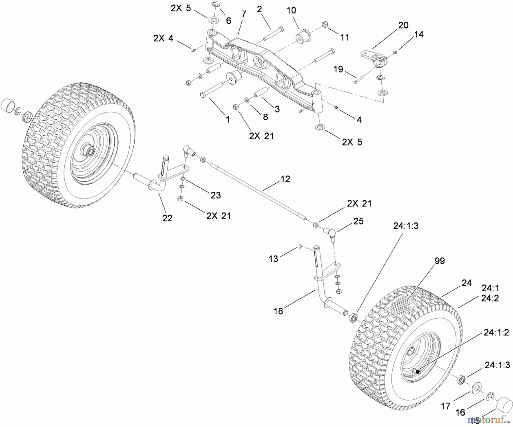  Toro Neu Mowers, Lawn & Garden Tractor Seite 1 74573 (DH 200) - Toro DH 200 Lawn Tractor, 2010 (310000001-310999999) FRONT AXLE ASSEMBLY