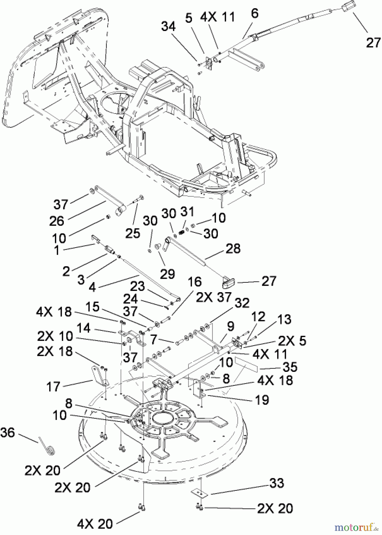  Toro Neu Mowers, Rear-Engine Rider 70186 (H132) - Toro H132 Rear-Engine Riding Mower, 2008 (270805636-280899434) DECK SUSPENSION ASSEMBLY