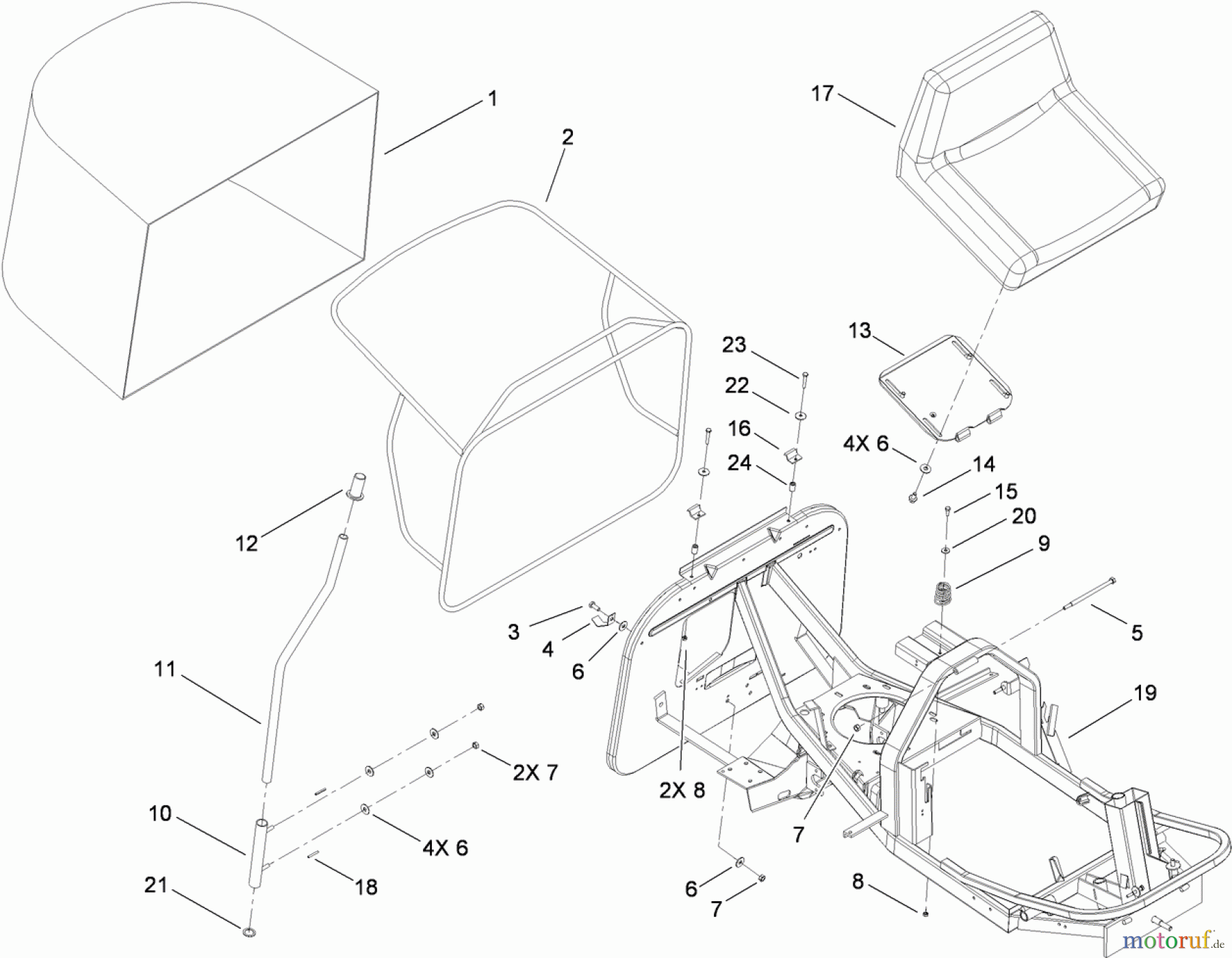  Toro Neu Mowers, Rear-Engine Rider 70186 (H132) - Toro H132 Rear-Engine Riding Mower, 2010 (310000001-310999999) SEAT AND REAR BAG ASSEMBLY