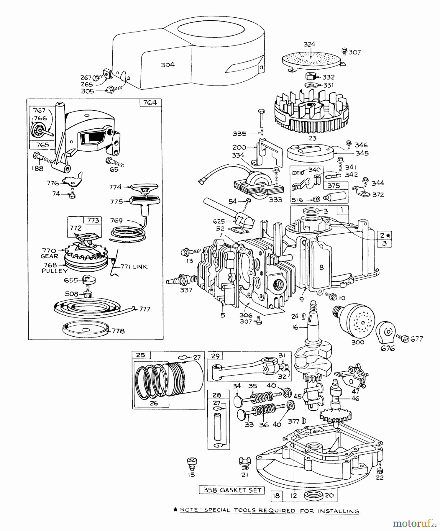  Toro Neu Mowers, Walk-Behind Seite 1 16173 - Toro Whirlwind Lawnmower, 1973 (3000001-3999999) ENGINE BRIGGS & STRATTON - MODEL 92508-0844-01 FOR 19