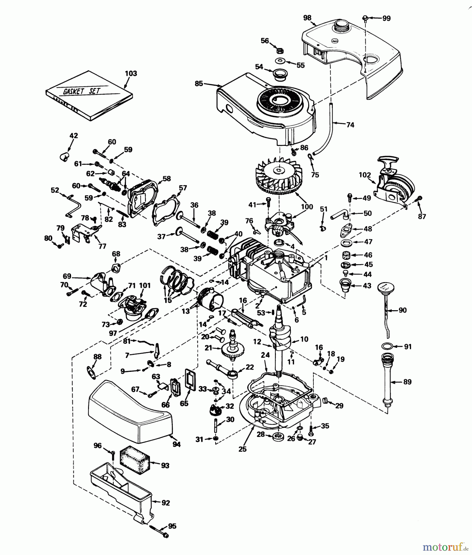  Toro Neu Mowers, Walk-Behind Seite 2 21610 - Toro Guardian Lawnmower, 1974 (4000001-4999999) ENGINE TECUMSEH MODEL TNT100-10042 (MOWER MODEL NO. 21610)