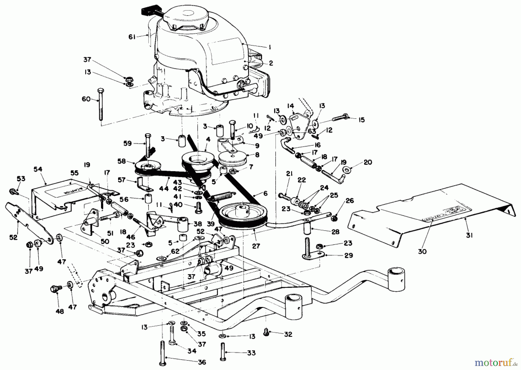  Toro Neu Mowers, Wide-Area Walk-Behind 23267 - Toro Lawnmower, 1982 (2000001-2999999) ENGINE AND FRAME ASSEMBLY