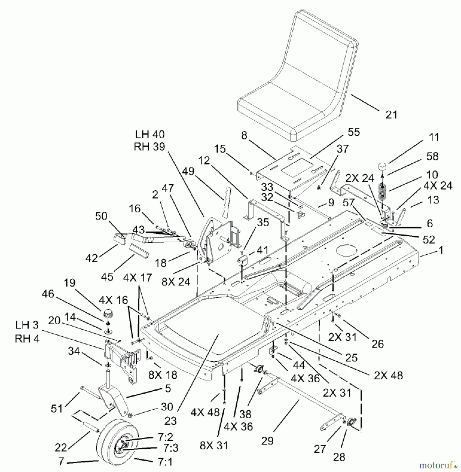  Toro Neu Mowers, Zero-Turn 74301 (14-38Z) - Toro 14-38Z TimeCutter Z Riding Mower, 2003 (230000001-230999999) FRAME ASSEMBLY