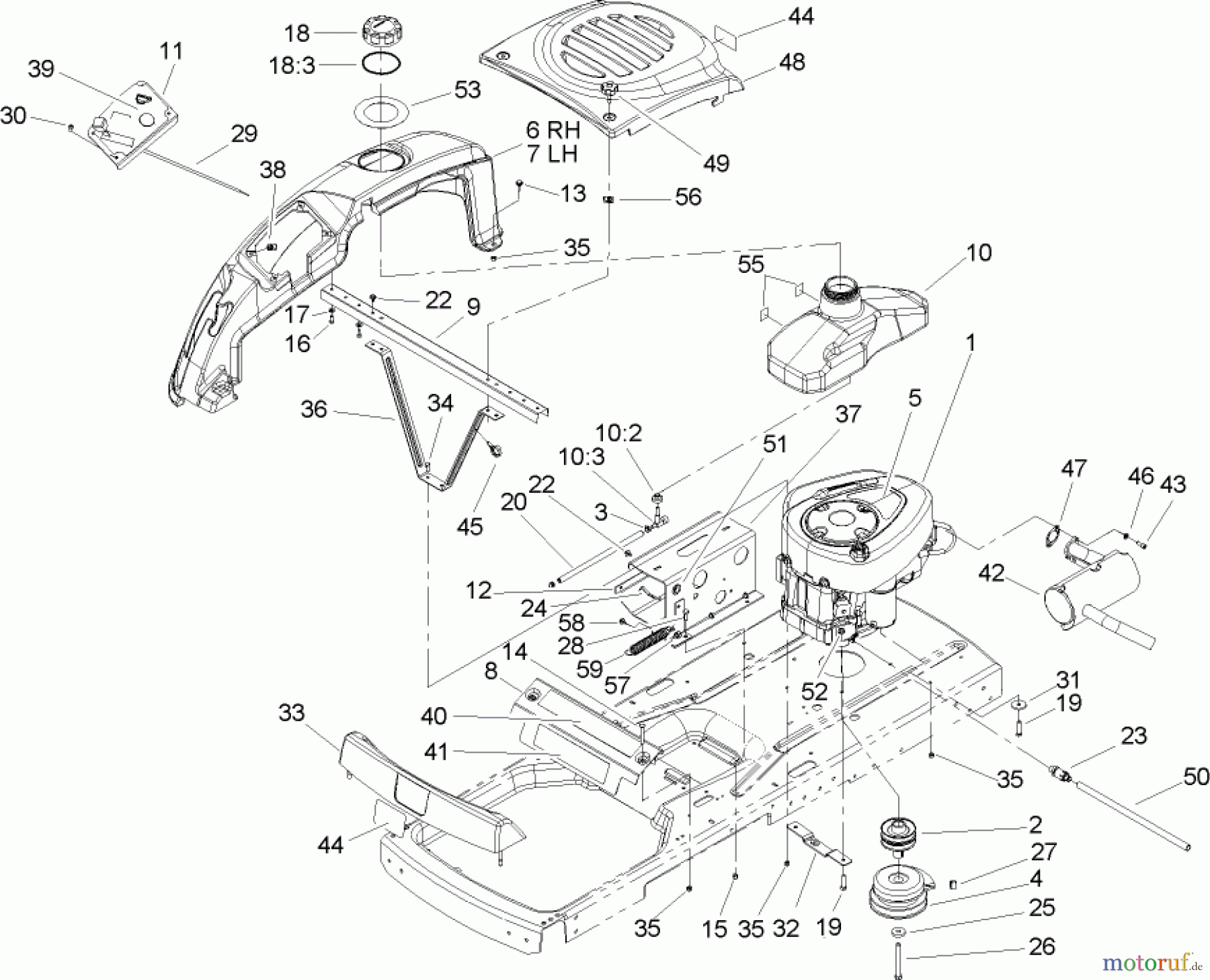 Toro Neu Mowers, Zero-Turn 74351 (18-44Z) - Toro 18-44Z TimeCutter Z Riding Mower, 2004 (240000001-240999999) ENGINE ASSEMBLY