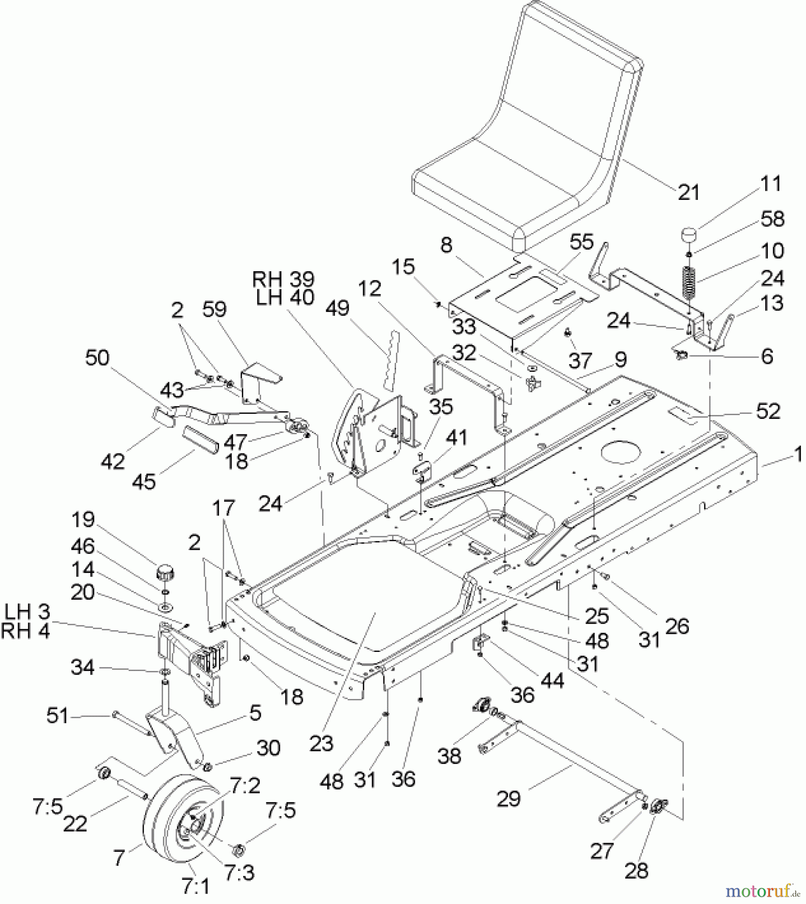 Toro Neu Mowers, Zero-Turn 74351 (18-44Z) - Toro 18-44Z TimeCutter Z Riding Mower, 2004 (240000001-240999999) FRAME ASSEMBLY