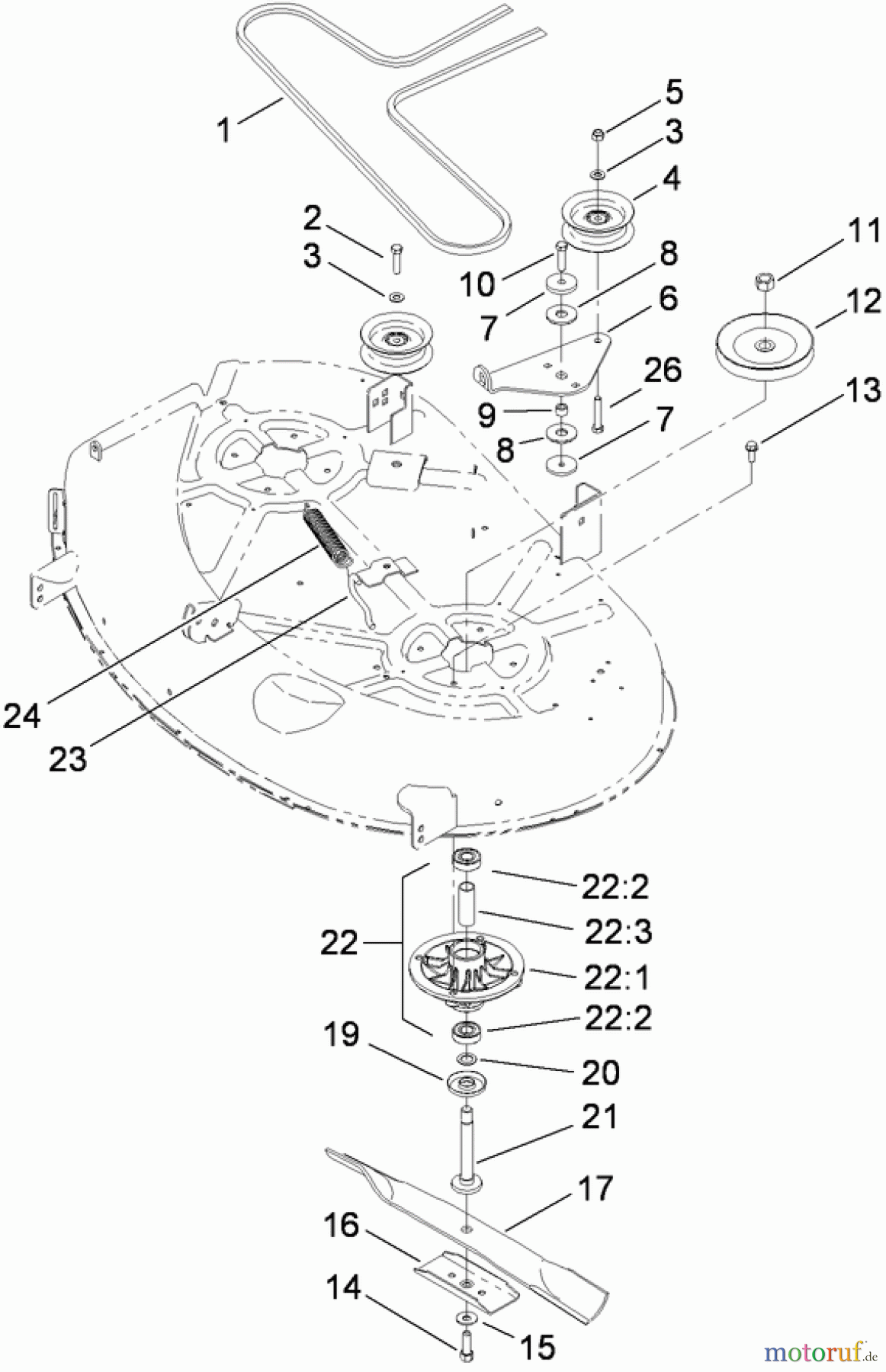  Toro Neu Mowers, Zero-Turn 74360 (Z4200) - Toro TimeCutter Z4200 Riding Mower, 2009 (290000001-290001198) 42 INCH DECK SPINDLE AND BELT DRIVE ASSEMBLY