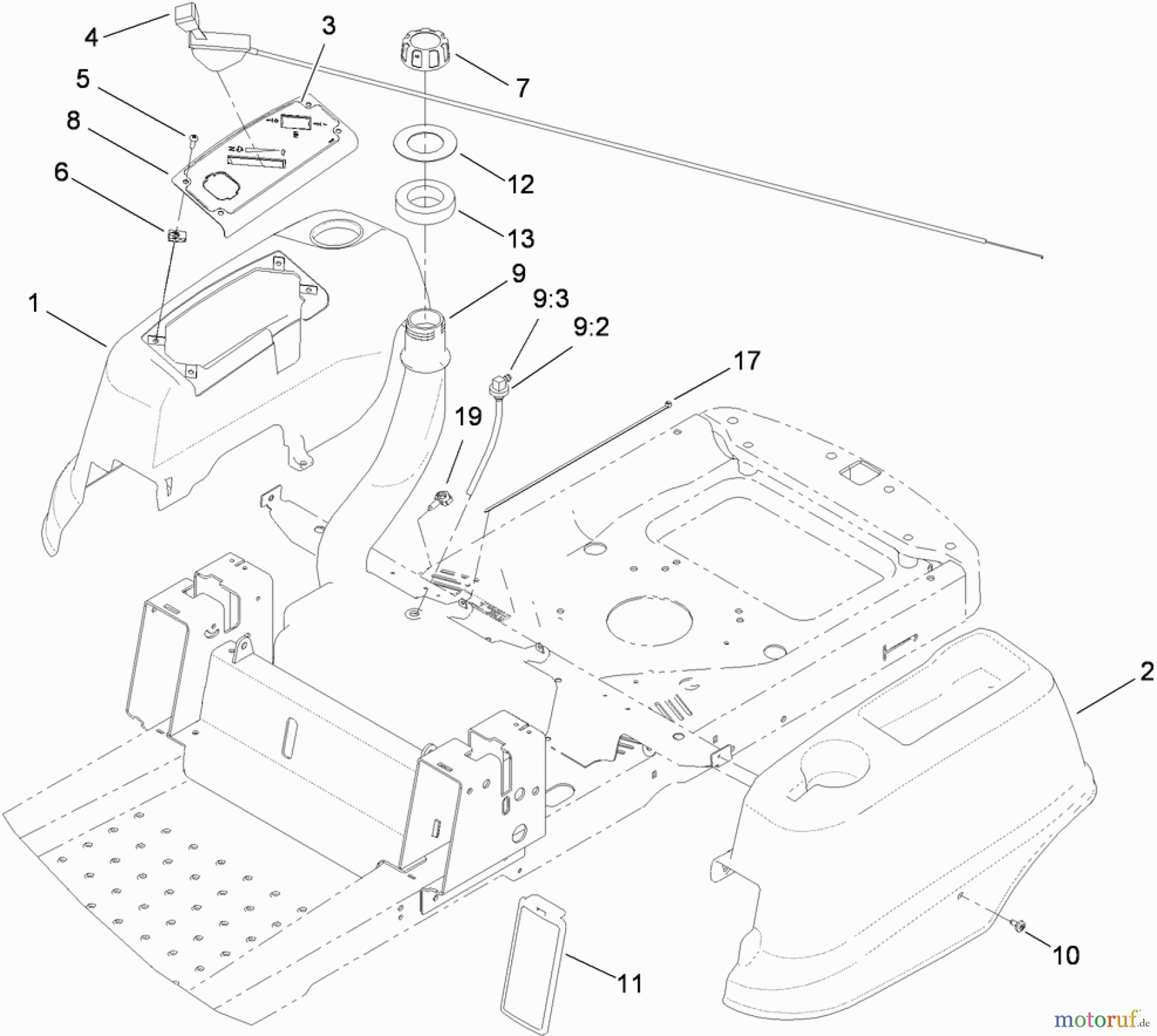  Toro Neu Mowers, Zero-Turn 74363 (Z4200) - Toro TimeCutter Z4220 Riding Mower, 2009 (290000001-290000504) STYLING AND FUEL SYSTEM ASSEMBLY