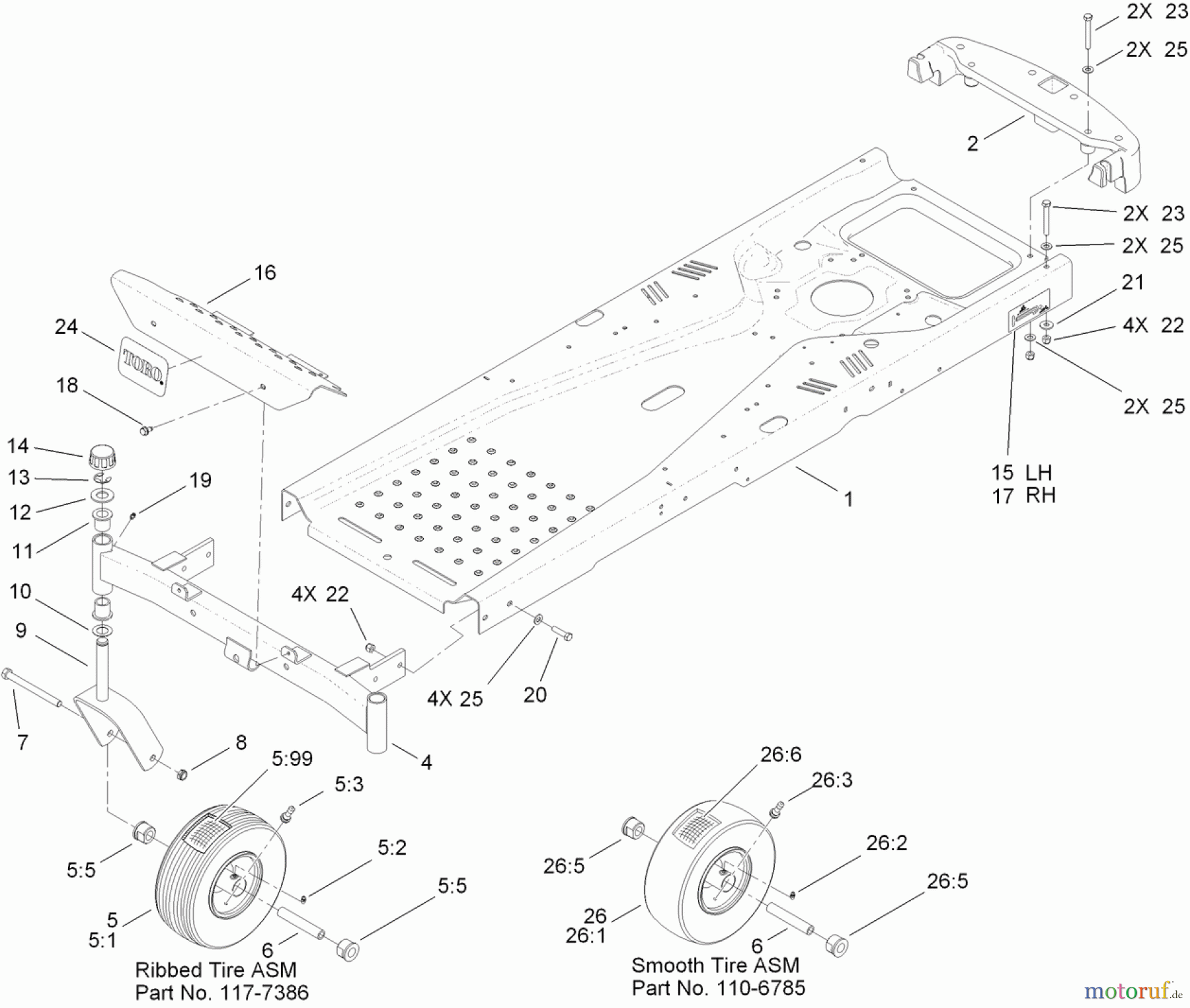 Toro Neu Mowers, Zero-Turn 74366 (Z4235) - Toro TimeCutter Z4235 Riding Mower, 2010 (310000001-310999999) FRAME AND CASTER WHEEL ASSEMBLY