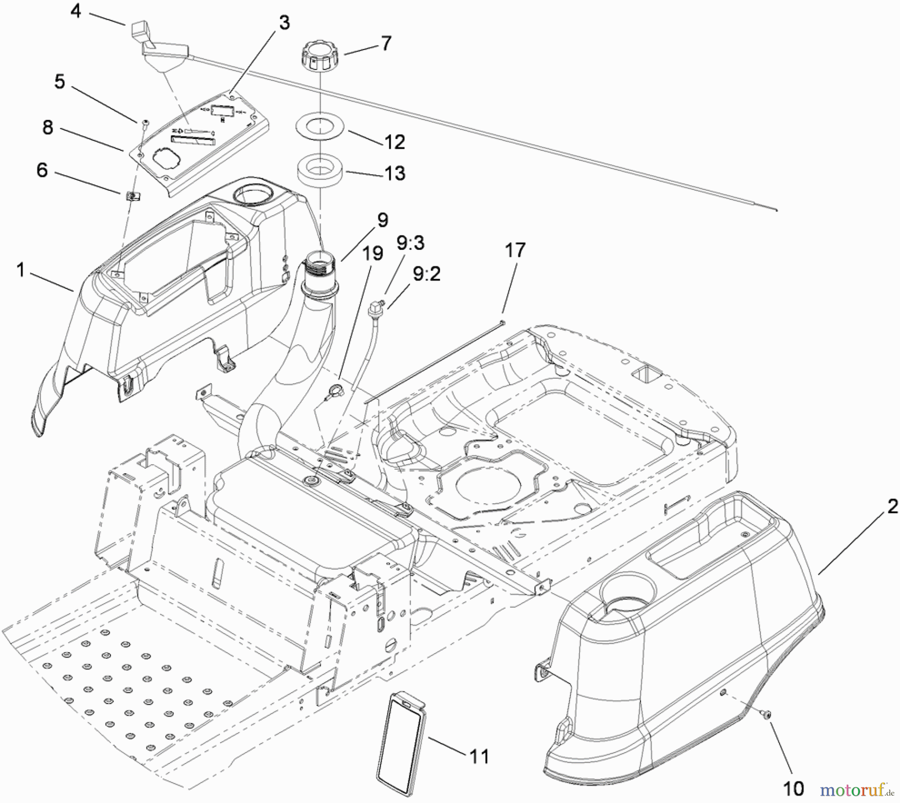 Toro Neu Mowers, Zero-Turn 74373 (Z5030) - Toro TimeCutter Z5030 Riding Mower, 2009 (290000001-290004012) STYLING AND FUEL SYSTEM ASSEMBLY