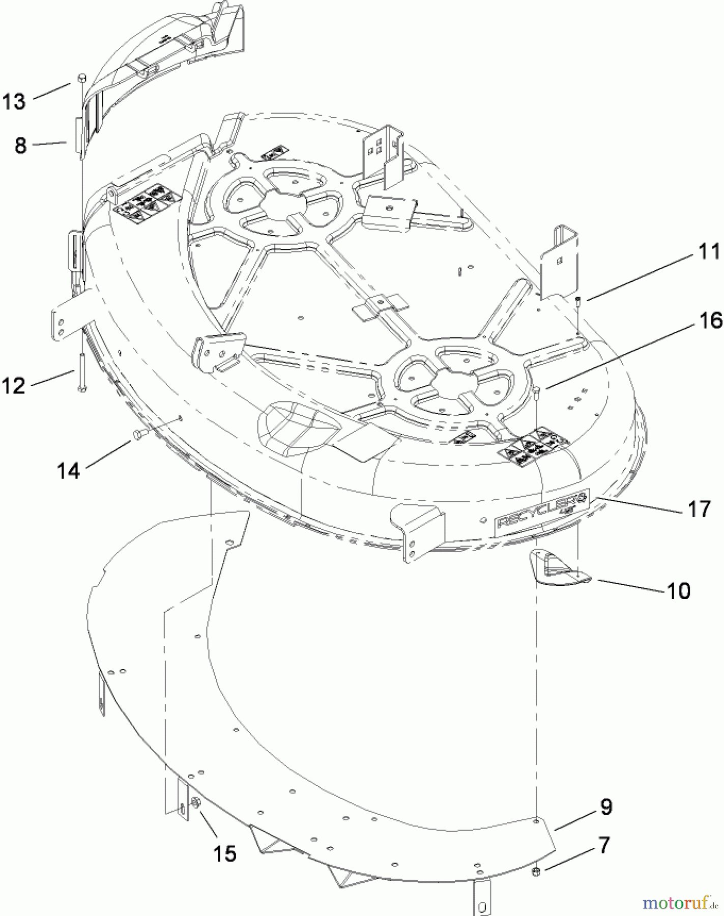  Toro Neu Mowers, Zero-Turn 74381 (Z4202) - Toro TimeCutter Z4202 Riding Mower, 2008 (280000001-280999999) 42 INCH DECK DECAL AND RECYCLER ASSEMBLY