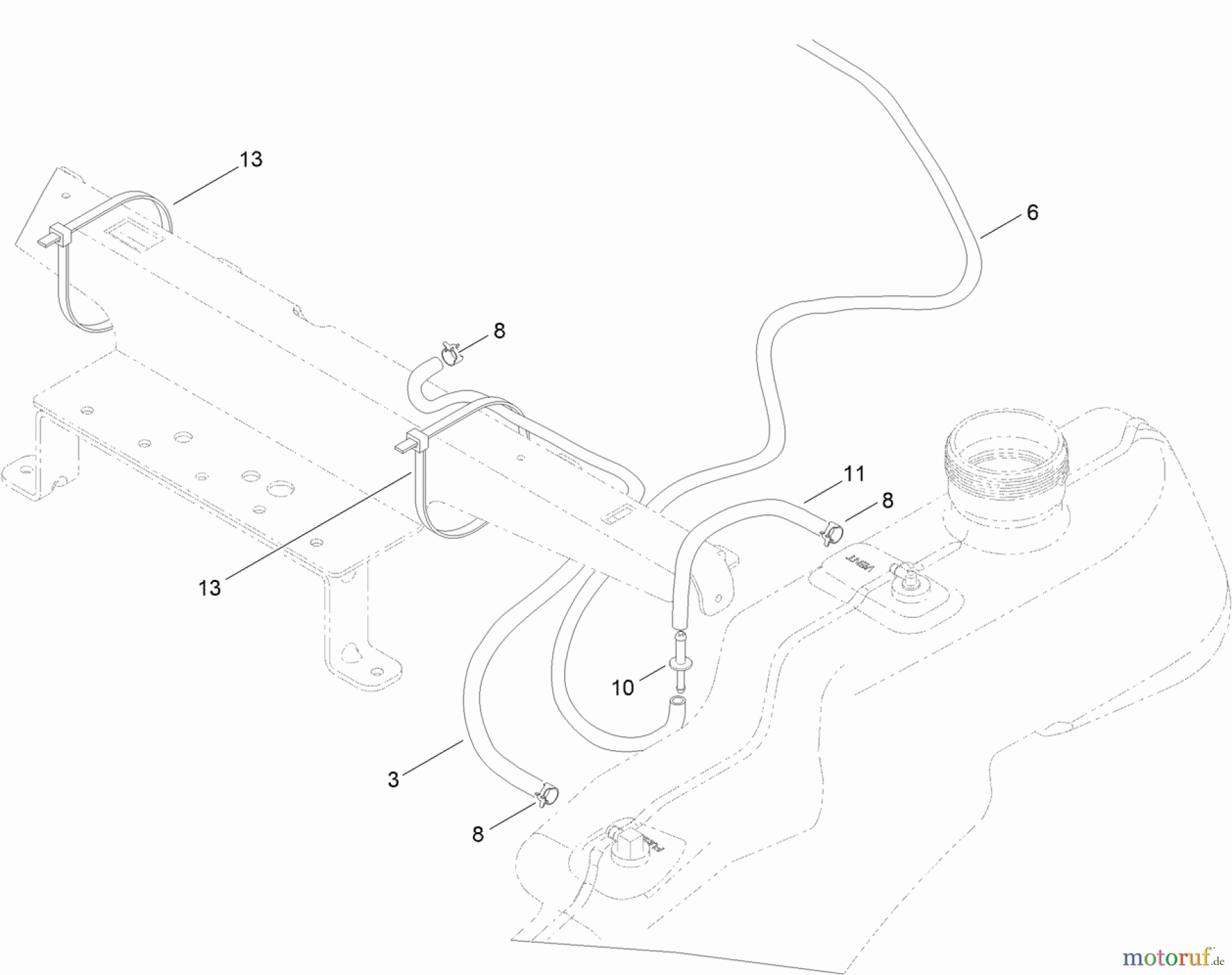  Toro Neu Mowers, Zero-Turn 74385 (ZS 3200) - Toro TimeCutter ZS 3200 Riding Mower, 2012 (SN 312000001-312999999) FUEL DELIVERY ASSEMBLY