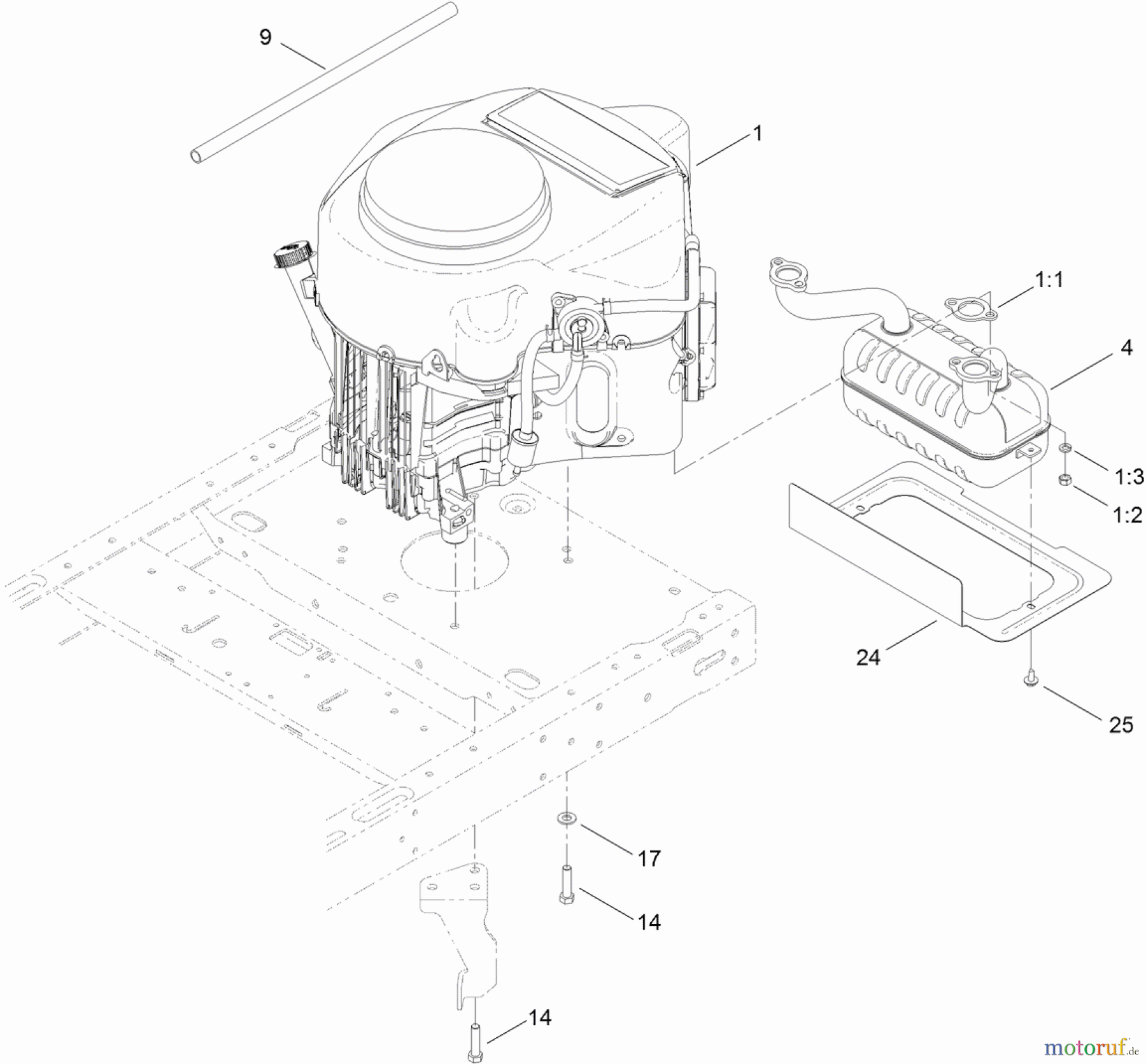  Toro Neu Mowers, Zero-Turn 74386 (ZS 4200) - Toro TimeCutter ZS 4200 Riding Mower, 2012 (SN 312000001-312999999) ENGINE AND MUFFLER ASSEMBLY