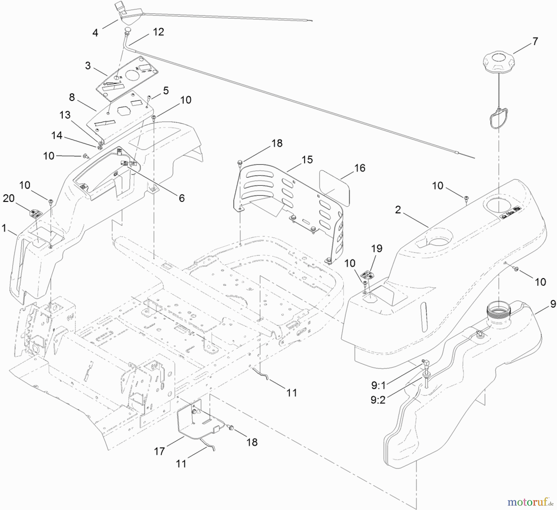 Toro Neu Mowers, Zero-Turn 74387 (ZS 5000) - Toro TimeCutter ZS 5000 Riding Mower, 2011 (311000001-311999999) BODY STYLING AND FUEL TANK ASSEMBLY