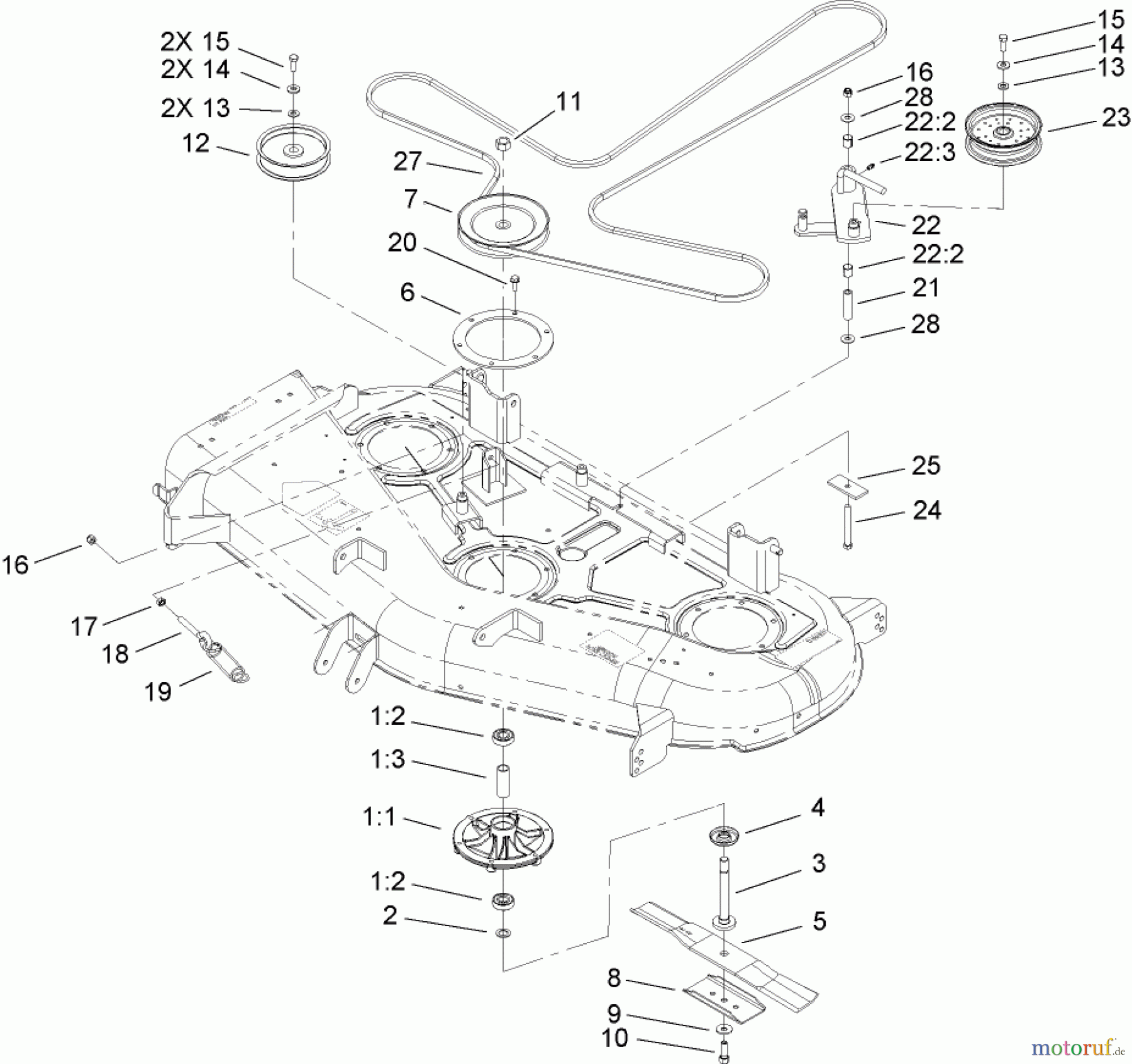  Toro Neu Mowers, Zero-Turn 74407 (ZX525) - Toro TimeCutter ZX525 Riding Mower, 2006 (260000001-260999999) 52IN DECK BELT DRIVE ASSEMBLY