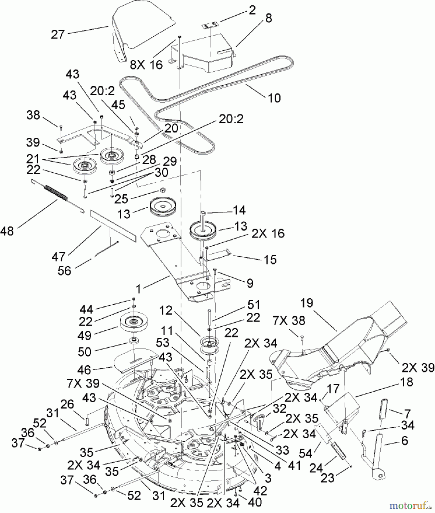 Toro Neu Mowers, Zero-Turn 74434 (ZD530) - Toro TimeCutter ZD530 Riding Mower, 2007 (270000001-270999999) 42 INCH TOP DECK ASSEMBLY