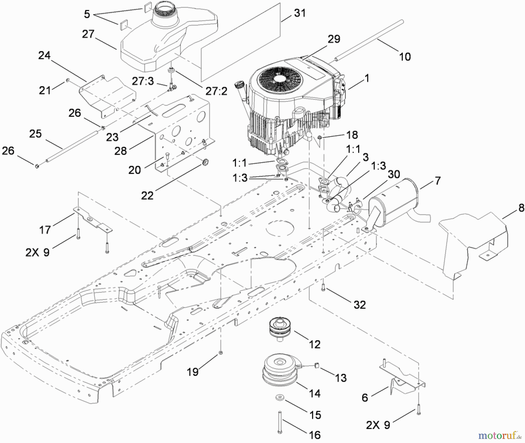 Toro Neu Mowers, Zero-Turn 74437 (ZD420T) - Toro TimeCutter ZD420T Riding Mower, 2011 (311000001-311999999) ENGINE AND FUEL TANK ASSEMBLY