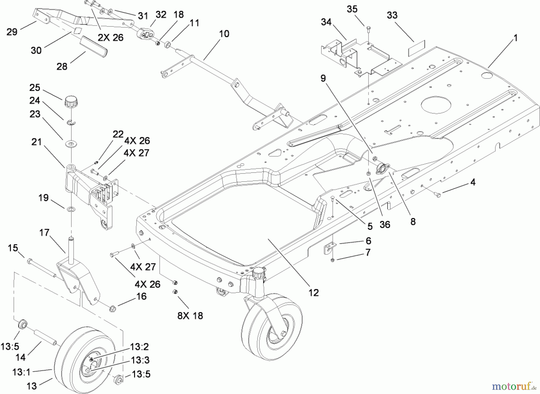  Toro Neu Mowers, Zero-Turn 74437 (ZD420T) - Toro TimeCutter ZD420T Riding Mower, 2009 (290000001-290999999) FRAME ASSEMBLY
