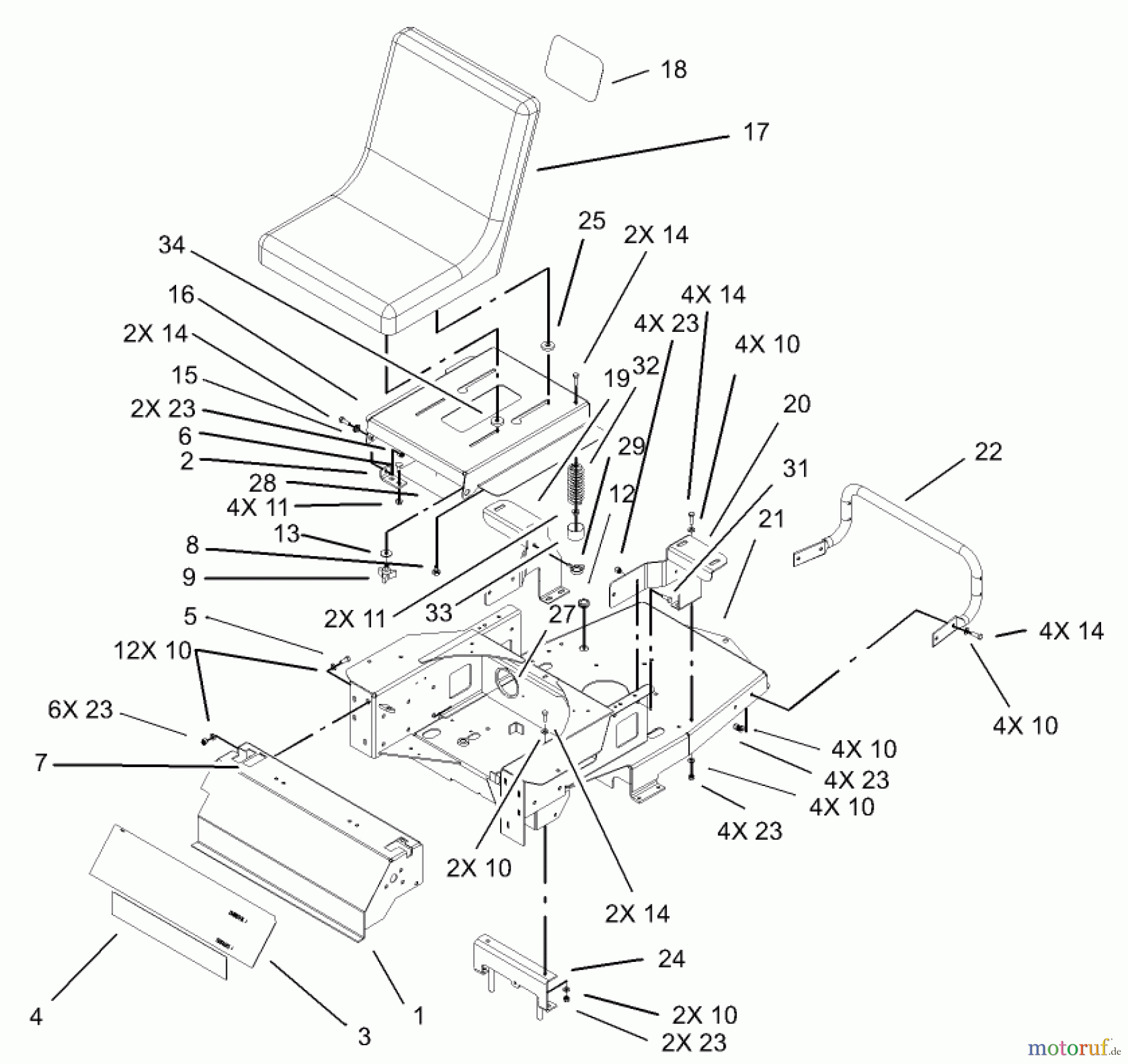  Toro Neu Mowers, Zero-Turn 74601 (17K-44ZX) - Toro 17K-44ZX TimeCutter ZX Riding Mower, 2003 (230000001-230999999) MAIN FRAME ASSEMBLY