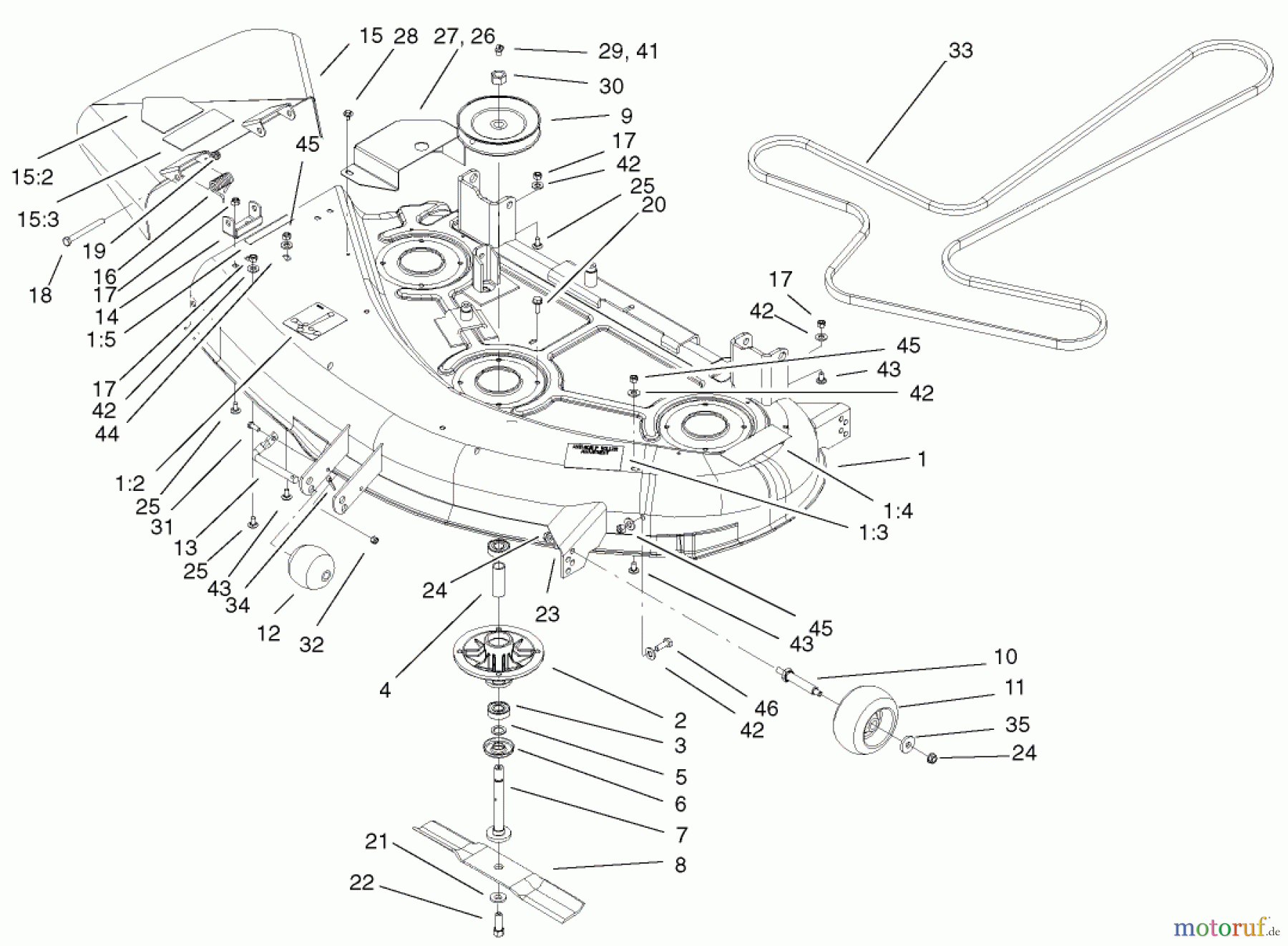 Toro Neu Mowers, Zero-Turn 74601 (Z17-44) - Toro Z17-44 TimeCutter Z Riding Mower, 2002 (220000001-220000912) 44IN DECK ASSEMBLY