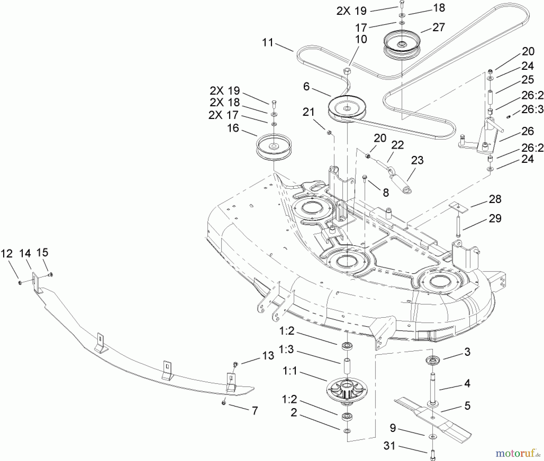  Toro Neu Mowers, Zero-Turn 74603 (ZX440) - Toro TimeCutter ZX440 Riding Mower, 2006 (260000001-260999999) 44IN DECK BELT DRIVE ASSEMBLY