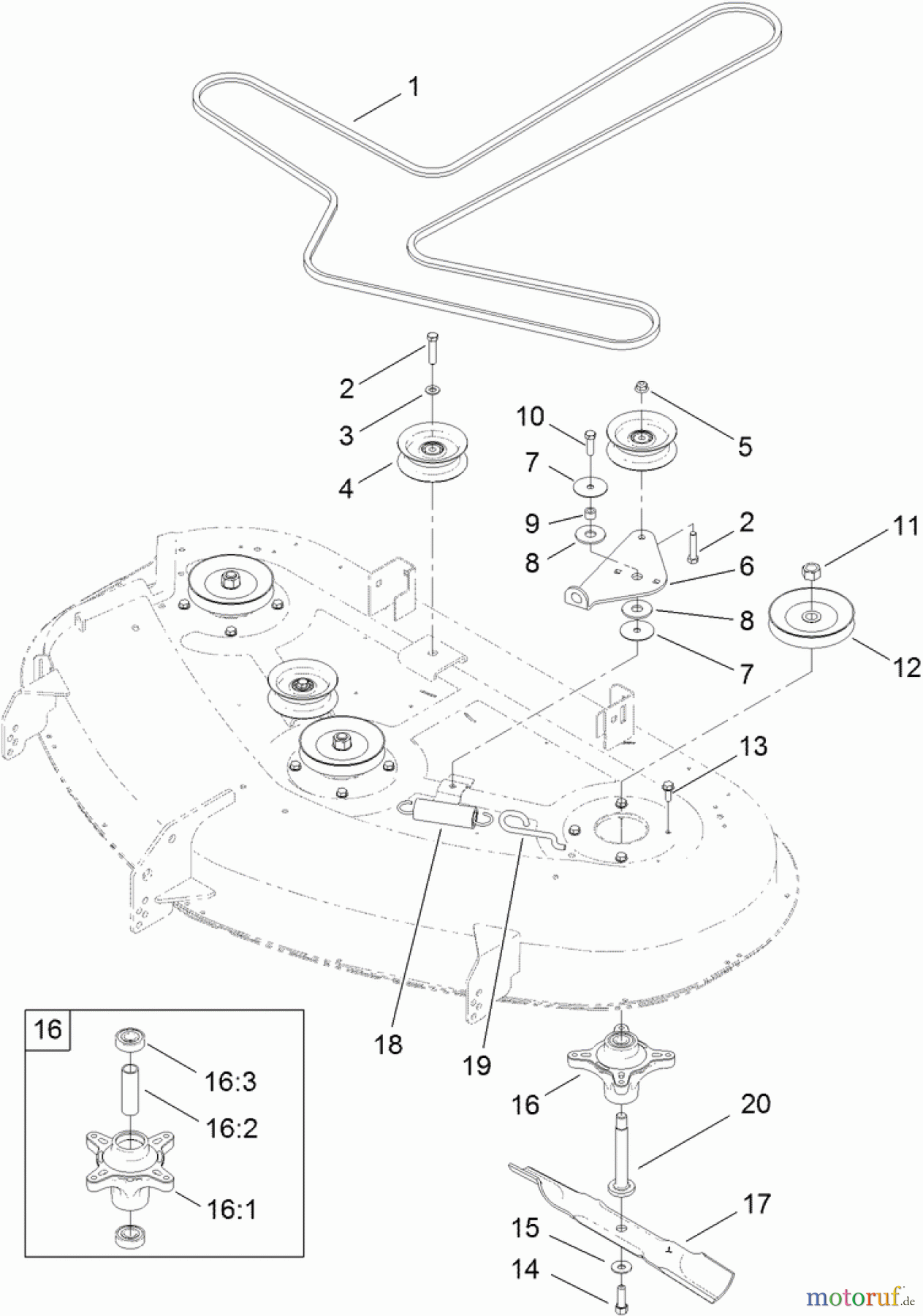 Toro Neu Mowers, Zero-Turn 74630 (5000) - Toro TimeCutter SS 5000 Riding Mower, 2011 (311000001-311999999) 50 INCH DECK BELT, SPINDLE AND HI-LIFT BLADE ASSEMBLY