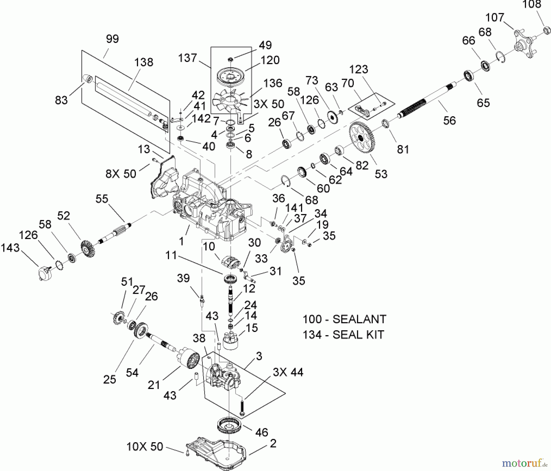  Toro Neu Mowers, Zero-Turn 74702 (18-52ZX) - Toro 18-52ZX TimeCutter ZX Riding Mower, 2004 (240000200-240999999) LH HYDRO TRANSAXLE ASSEMBLY NO. 107-1709