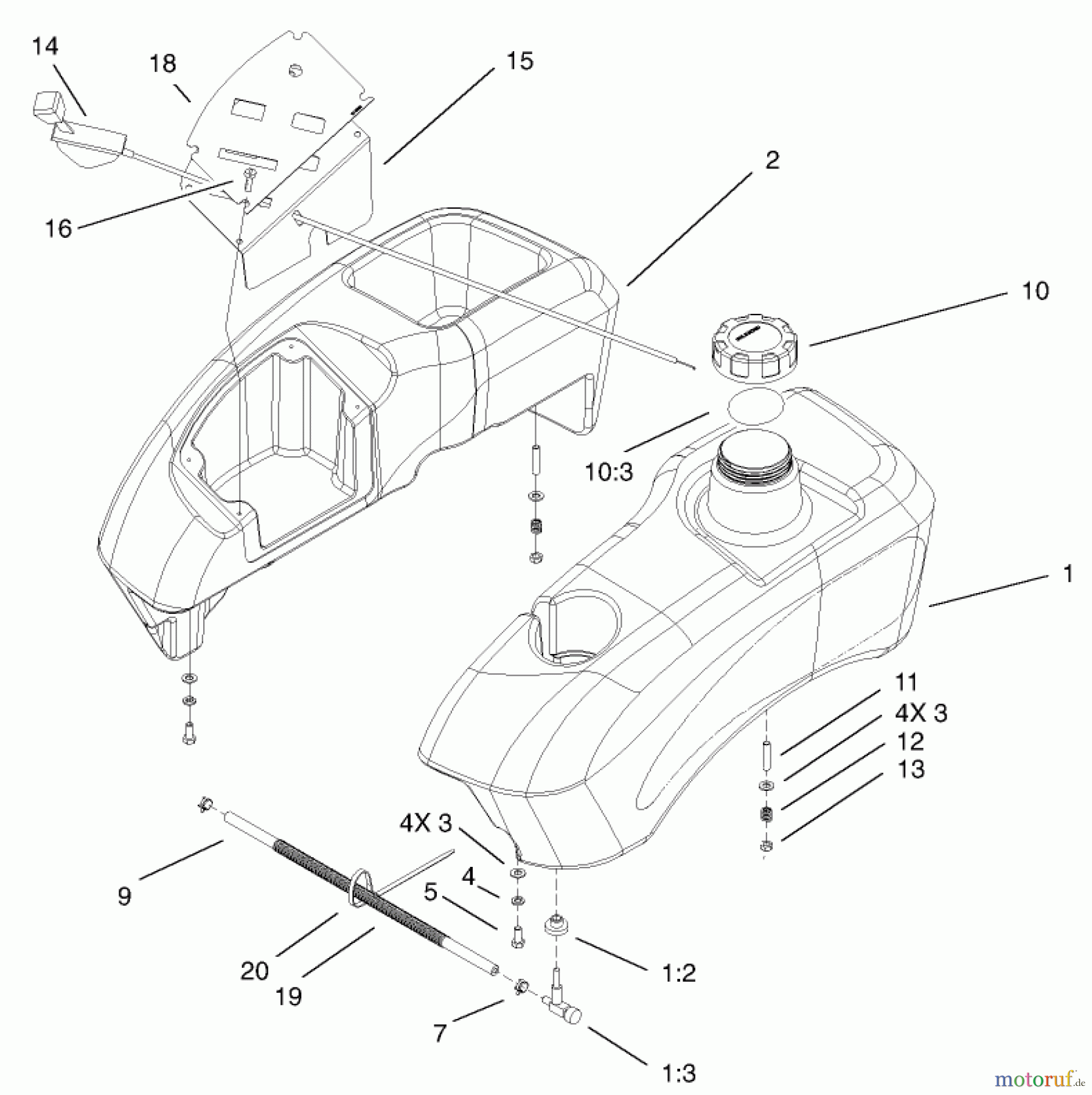  Toro Neu Mowers, Zero-Turn 74801 (Z18-52) - Toro Z18-52 TimeCutter Z Riding Mower, 2002 (220000001-220999999) FUEL TANK AND CONTROL POD ASSEMBLY