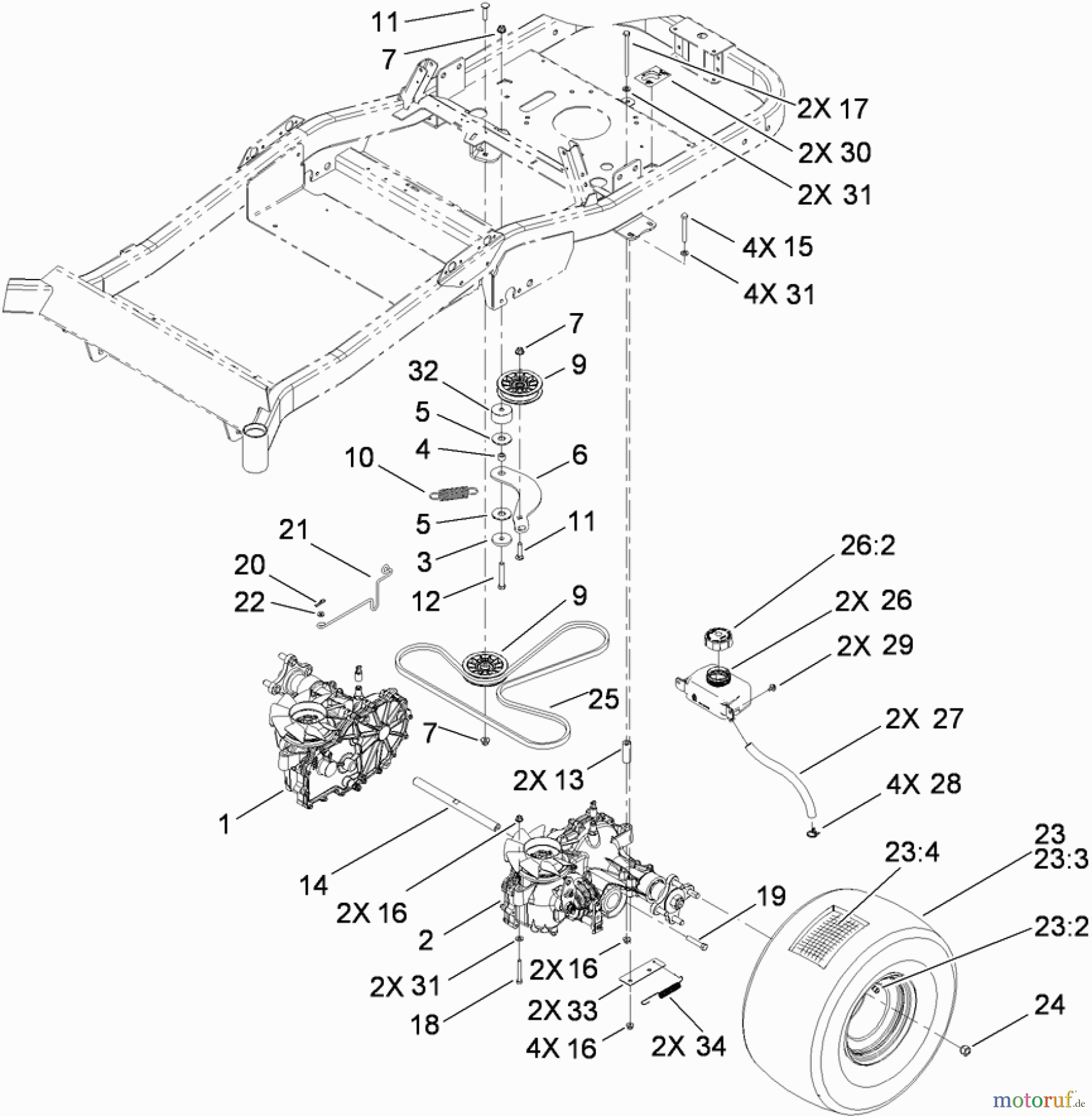  Toro Neu Mowers, Zero-Turn 74824 (ZX6050) - Toro TITAN ZX6050 Zero-Turn-Radius Riding Mower, 2009 (290000001-290999999) TRACTION DRIVE ASSEMBLY