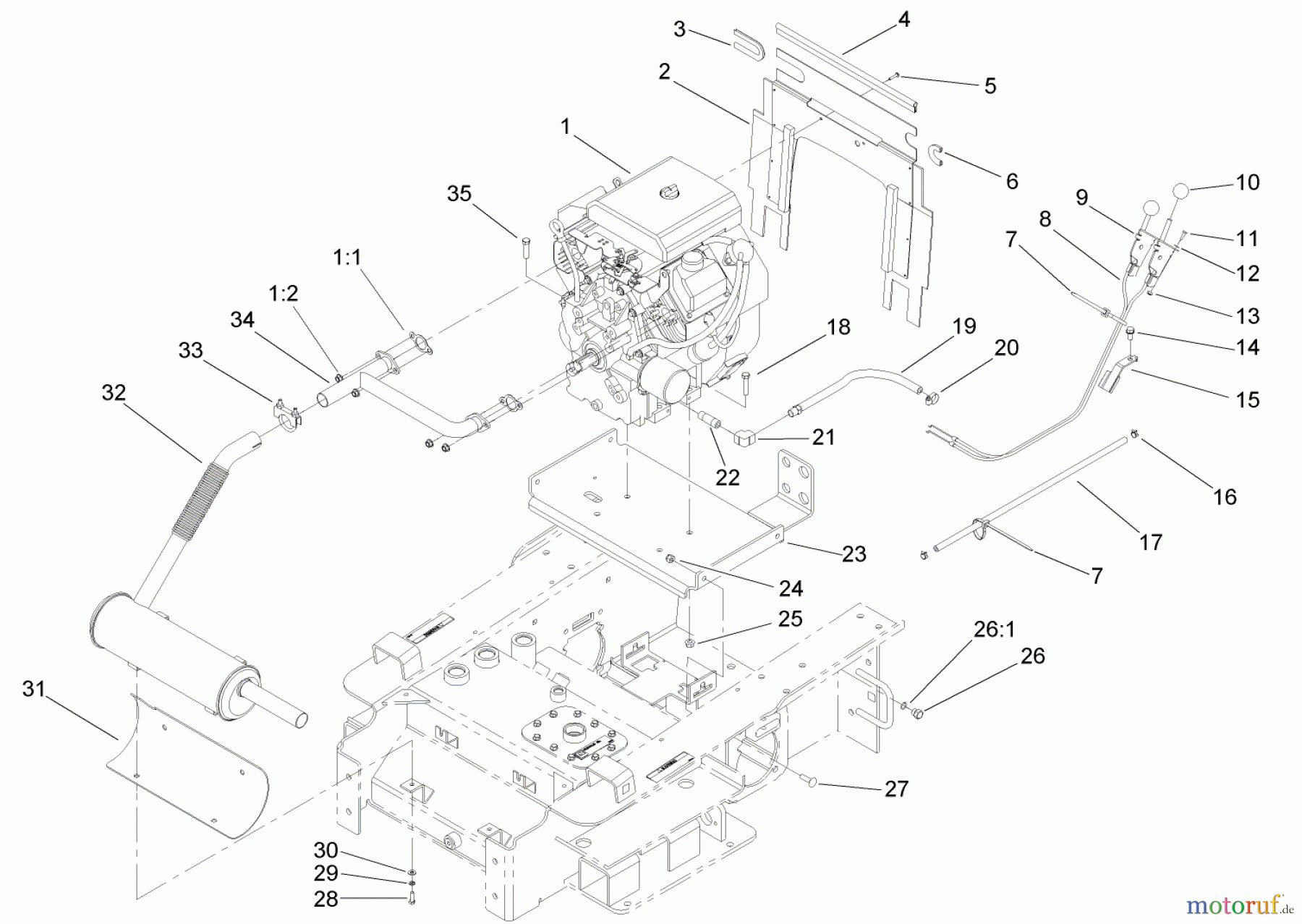 Compact Utility Loaders 22332 - Toro Dingo TX 425 Wide Track Compact Utility Loader (SN: 250000001 - 250999999) (2005) ENGINE AND MOUNT ASSEMBLY