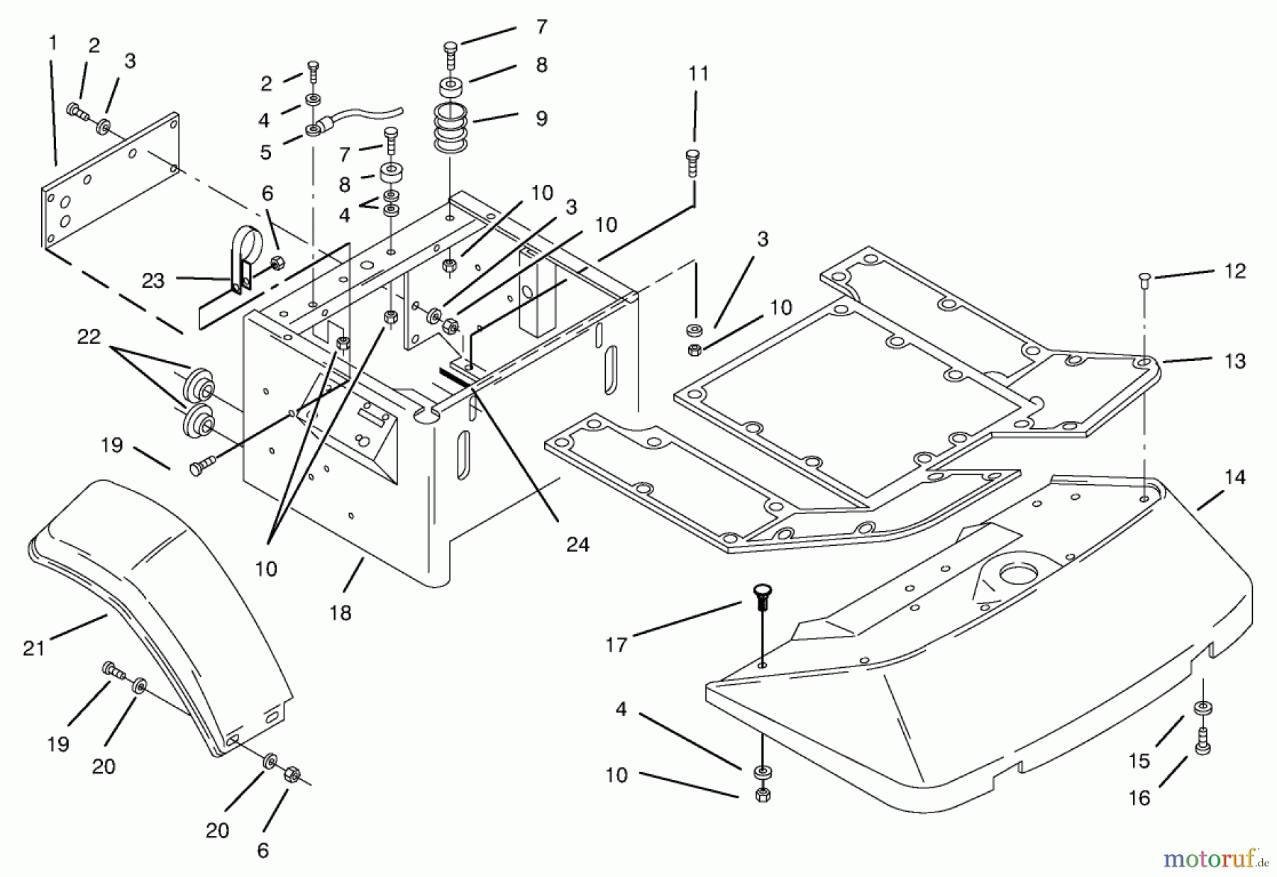  Rasen- und Garten Traktoren 74021 (616-Z) - Toro Tractor (SN: 590001 - 599999) (1995) FENDERS & FLOOR PAN ASSEMBLY