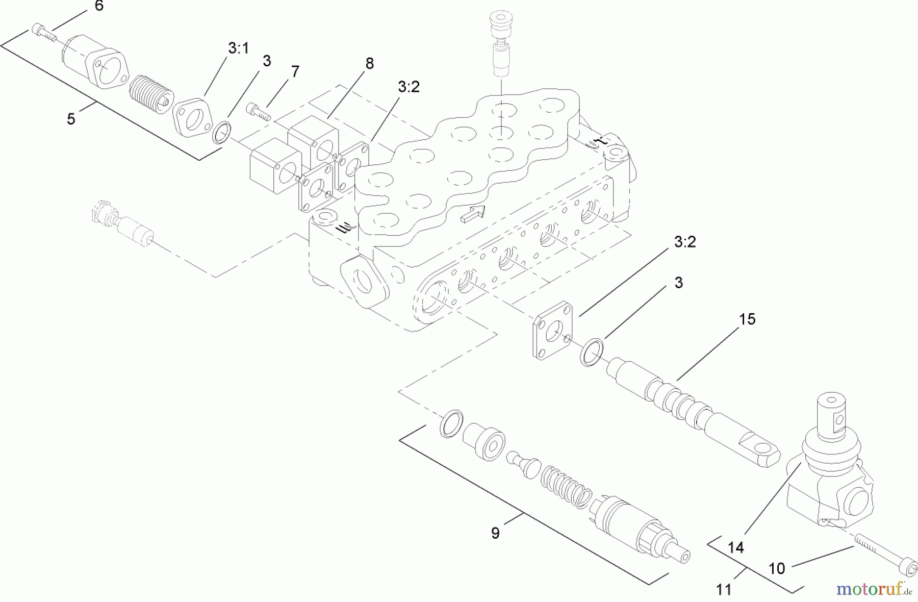  Compact Utility Loaders 22318 - Toro Dingo 323 Compact Utility Loader (SN: 312000001 - 312999999) (2012) FOUR SPOOL VALVE ASSEMBLY NO. 105-8377