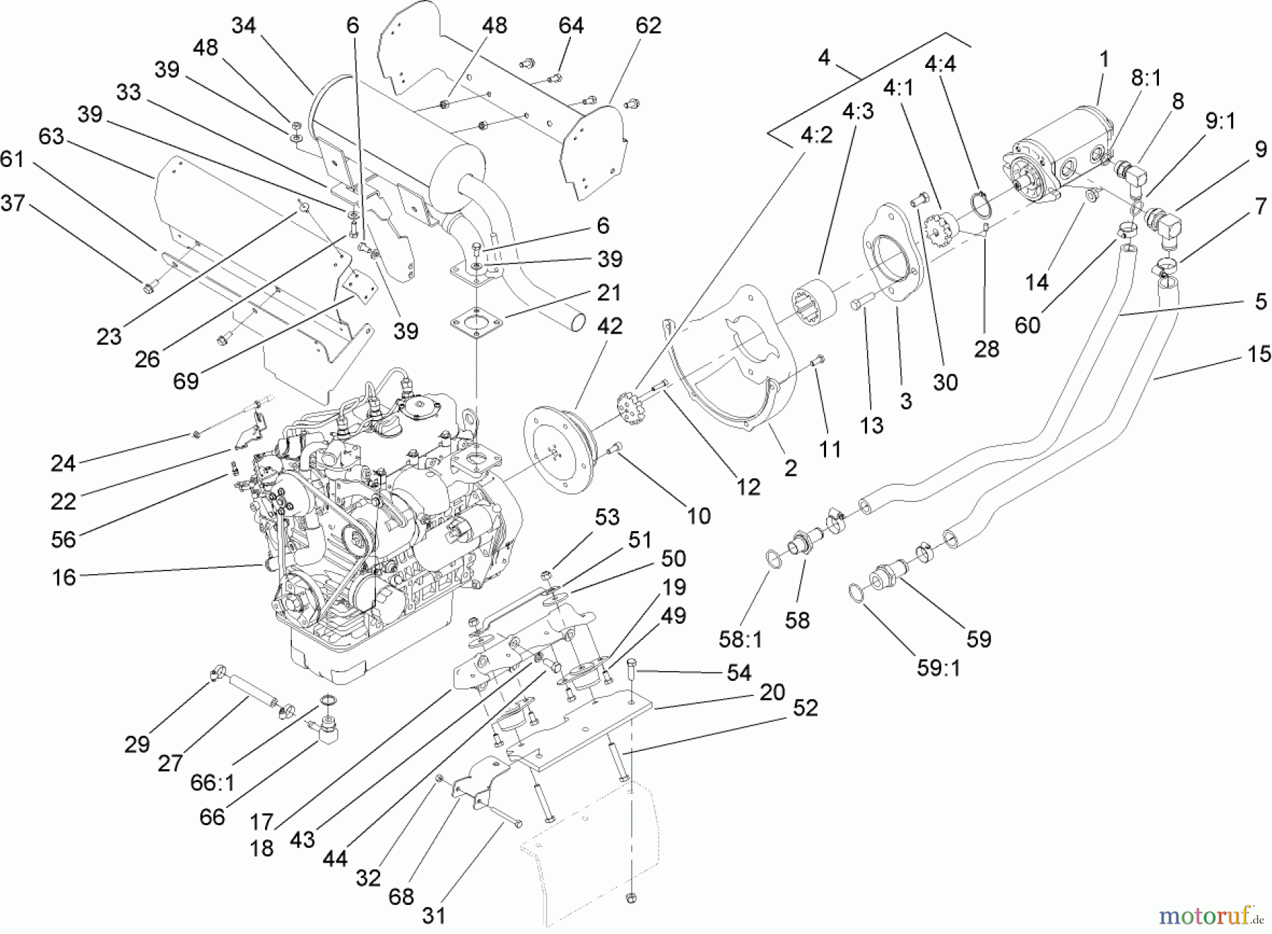 Compact Utility Loaders 22320 - Toro Dingo TX 525 Wide Track Compact Utility Loader (SN: 270000001 - 270000400) (2007) ENGINE AND PUMP ASSEMBLY